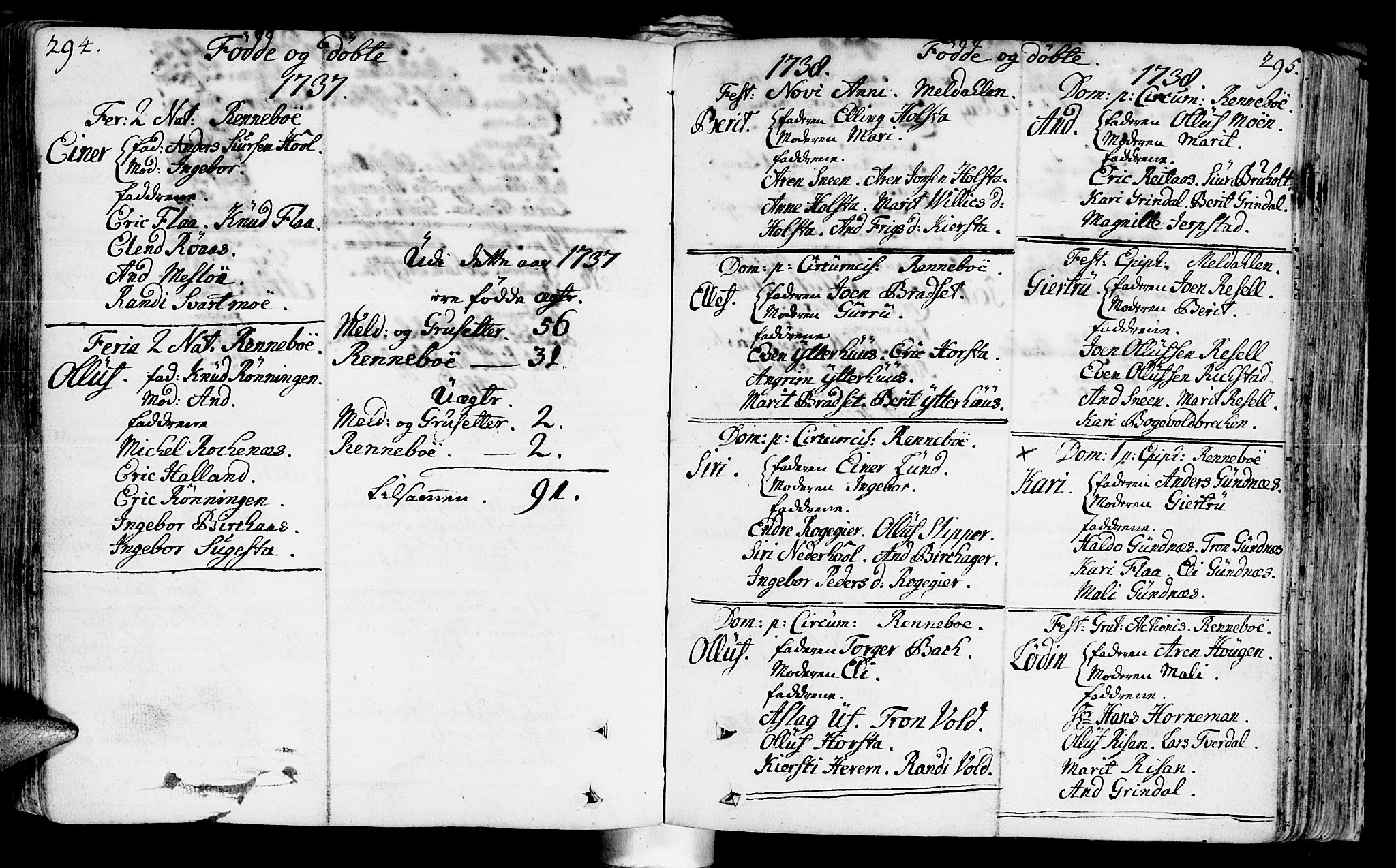 Ministerialprotokoller, klokkerbøker og fødselsregistre - Sør-Trøndelag, SAT/A-1456/672/L0850: Parish register (official) no. 672A03, 1725-1751, p. 294-295