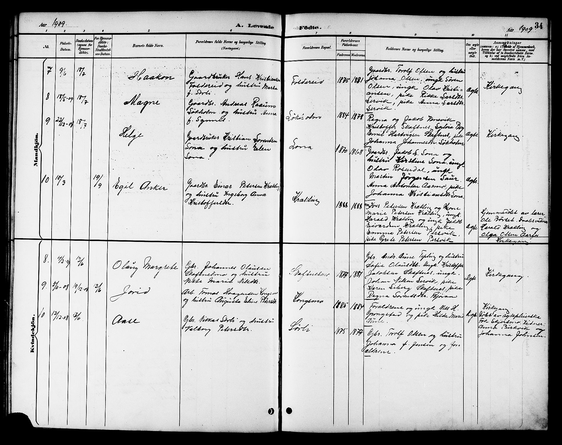 Ministerialprotokoller, klokkerbøker og fødselsregistre - Nord-Trøndelag, AV/SAT-A-1458/783/L0662: Parish register (copy) no. 783C02, 1894-1919, p. 34