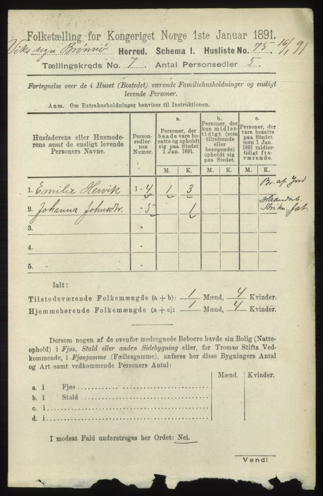RA, 1891 census for 1814 Brønnøy, 1891, p. 3749