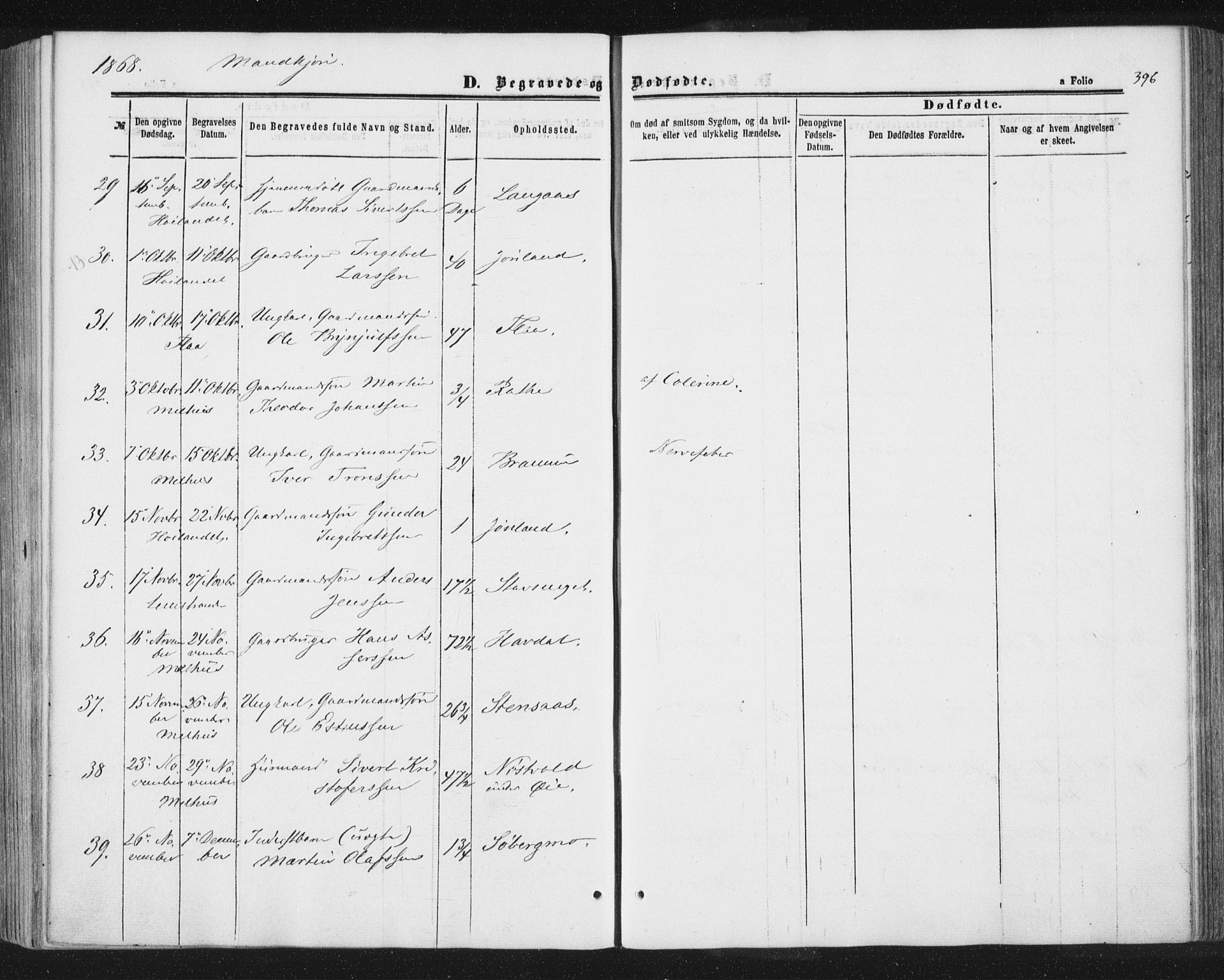 Ministerialprotokoller, klokkerbøker og fødselsregistre - Sør-Trøndelag, AV/SAT-A-1456/691/L1077: Parish register (official) no. 691A09, 1862-1873, p. 396