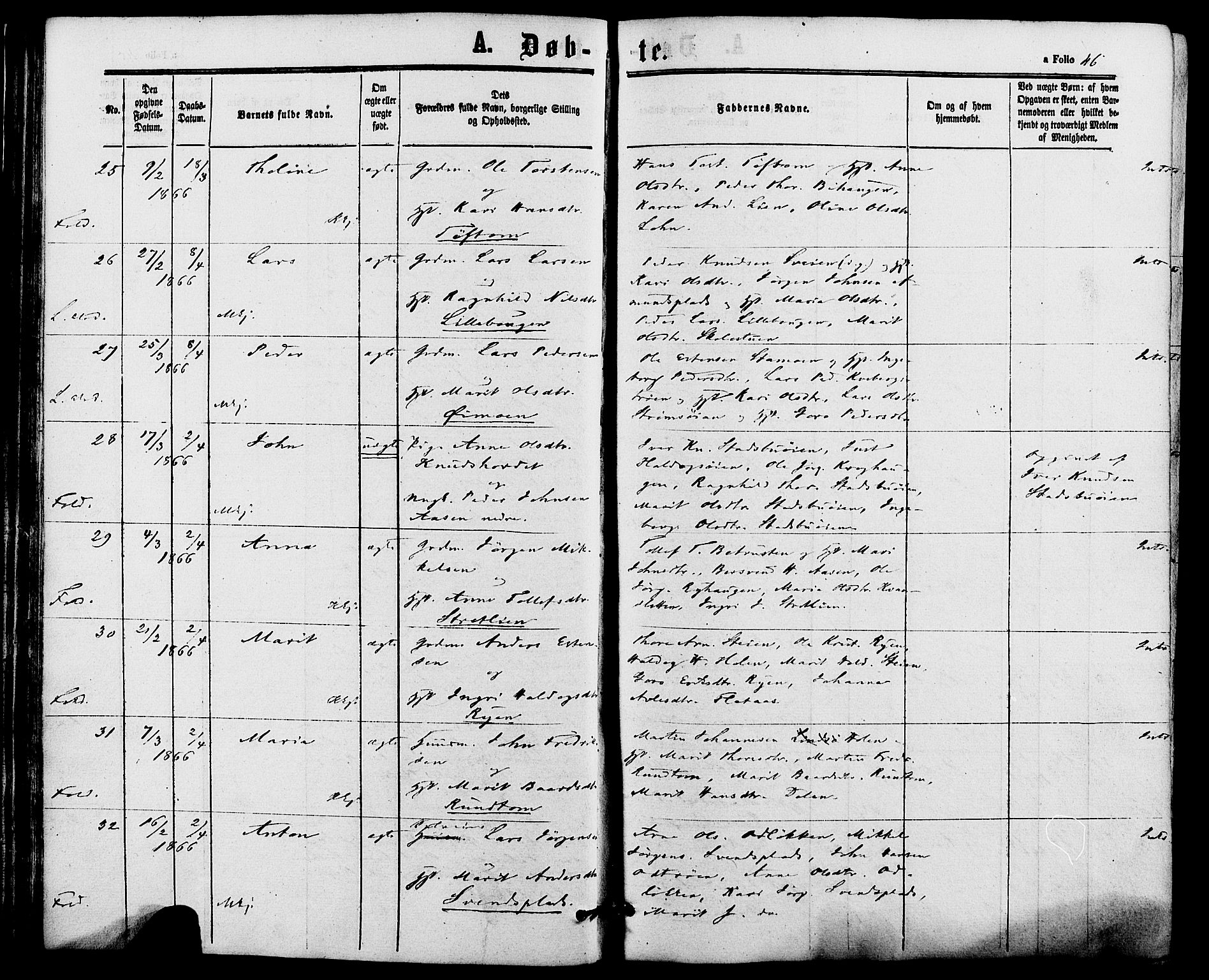 Alvdal prestekontor, SAH/PREST-060/H/Ha/Haa/L0001: Parish register (official) no. 1, 1863-1882, p. 46