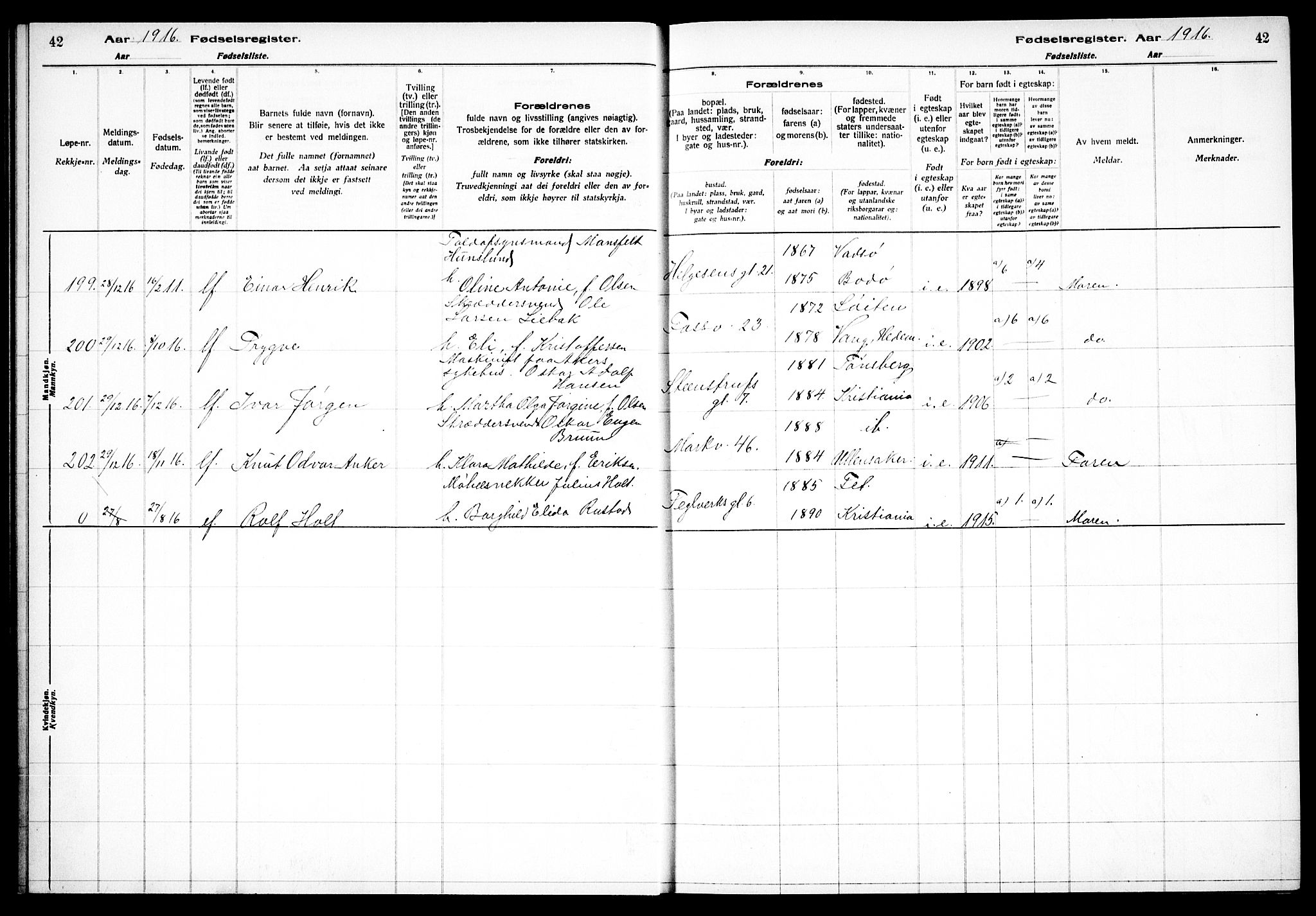 Paulus prestekontor Kirkebøker, AV/SAO-A-10871/J/Ja/L0001: Birth register no. 1, 1916-1923, p. 42