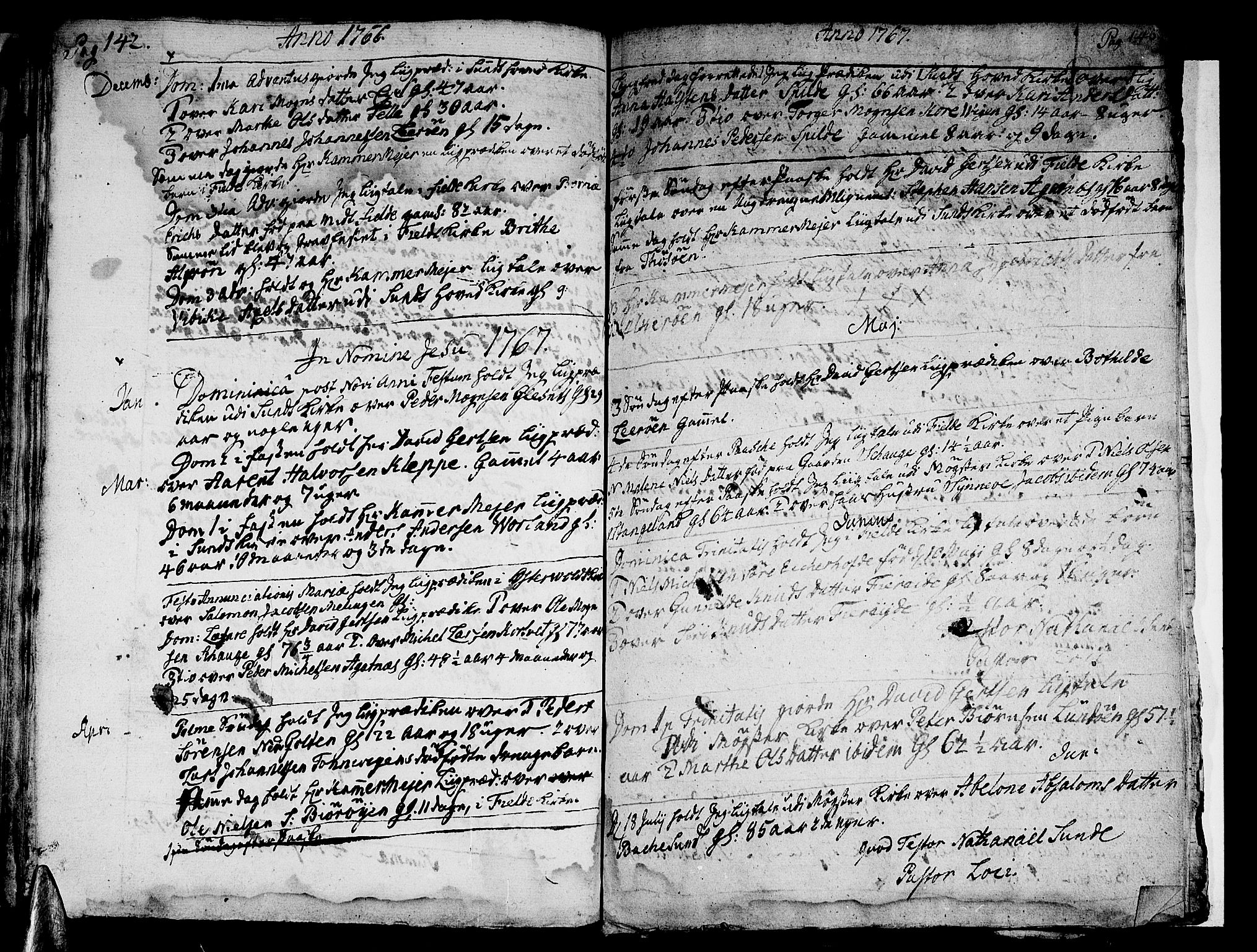 Sund sokneprestembete, AV/SAB-A-99930: Parish register (official) no. A 2, 1729-1769, p. 142-143