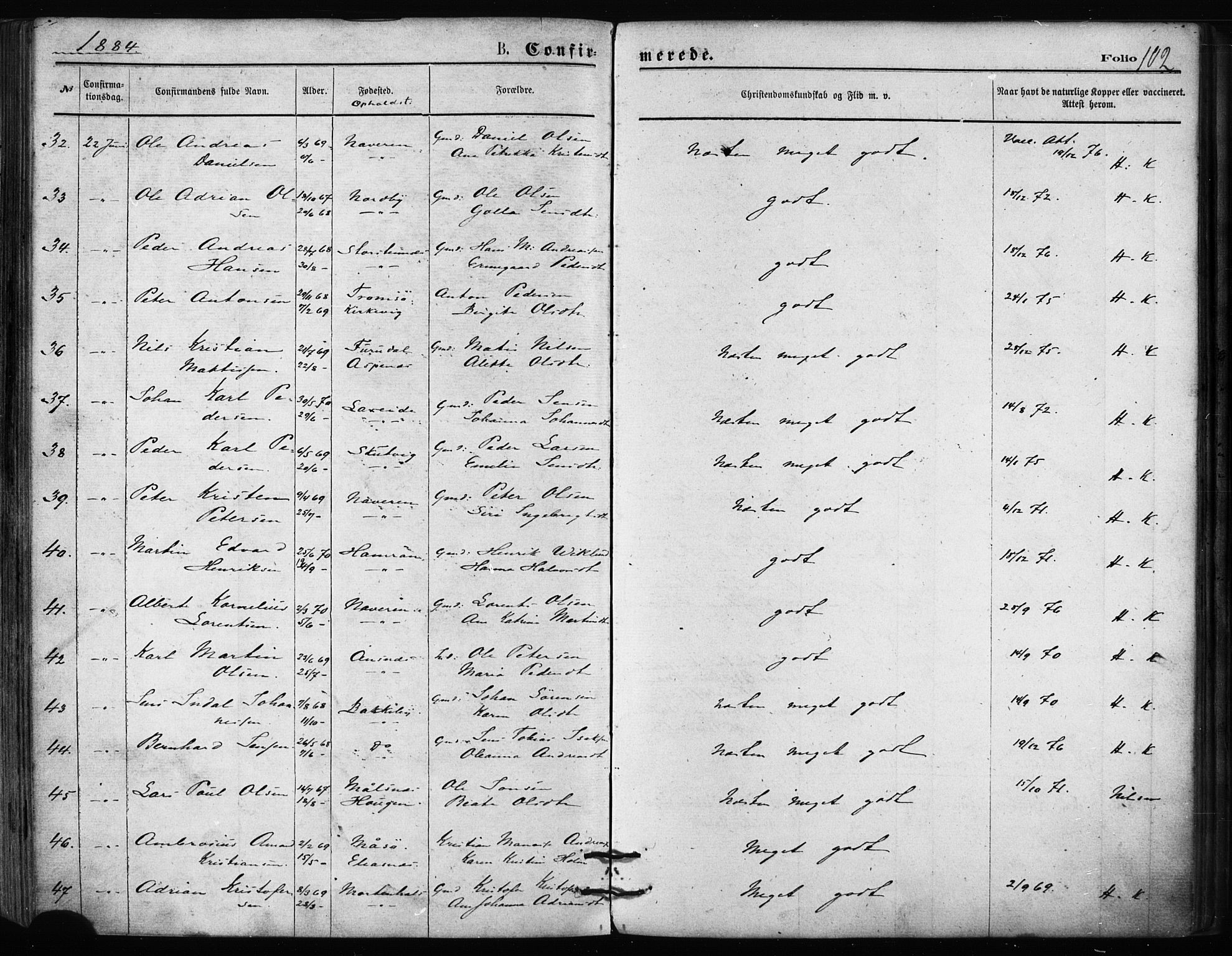 Balsfjord sokneprestembete, SATØ/S-1303/G/Ga/L0002kirke: Parish register (official) no. 2, 1871-1886, p. 102