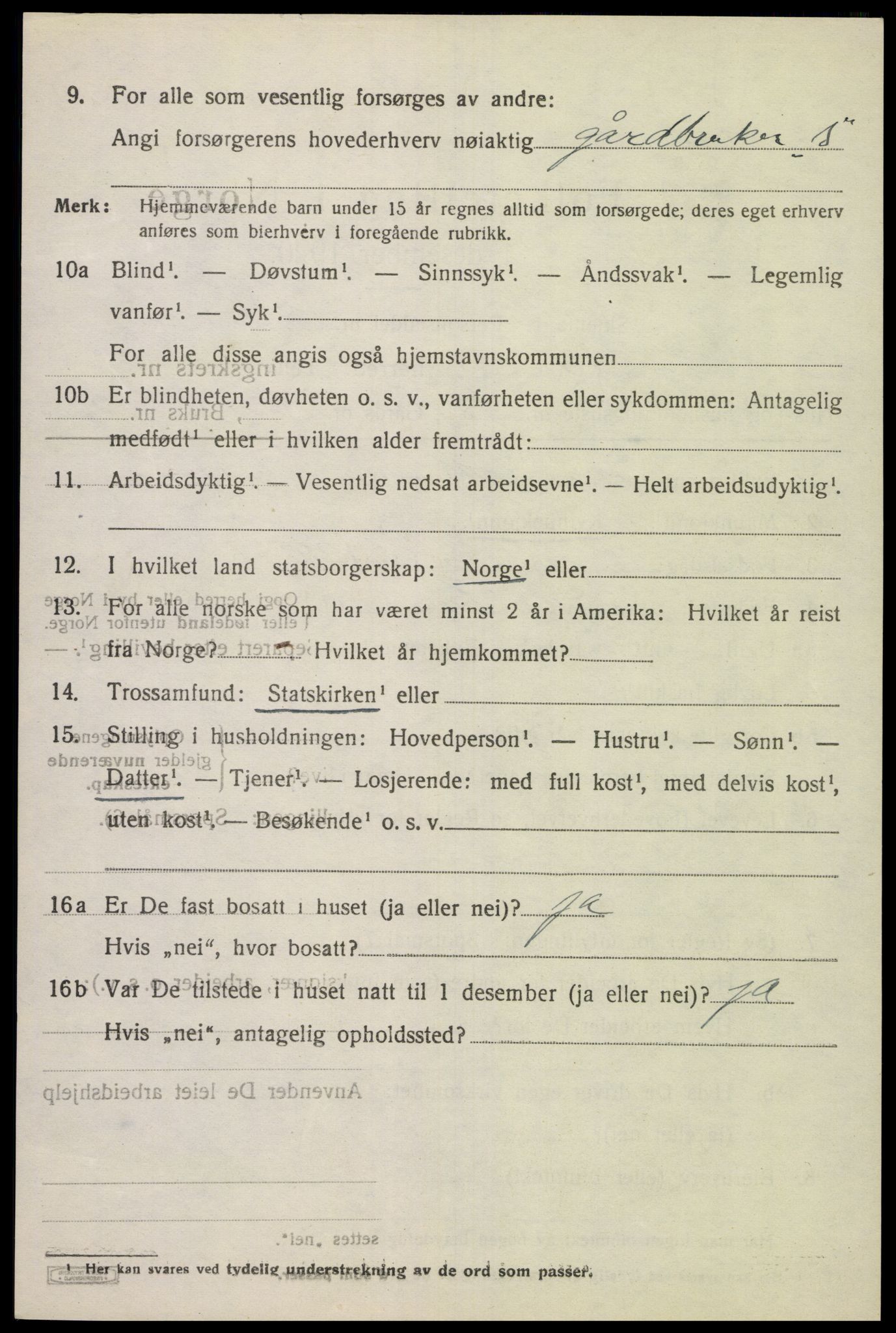 SAK, 1920 census for Lyngdal, 1920, p. 1562