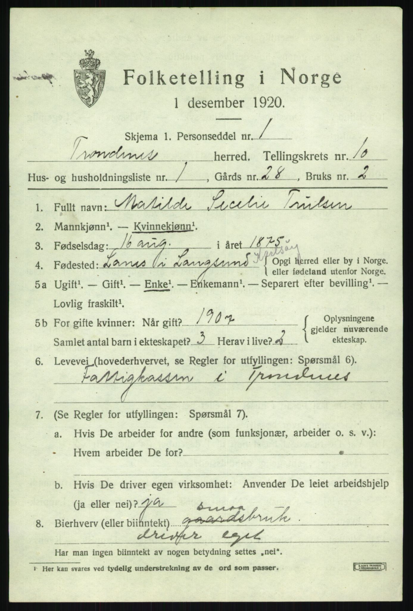 SATØ, 1920 census for Trondenes, 1920, p. 7993