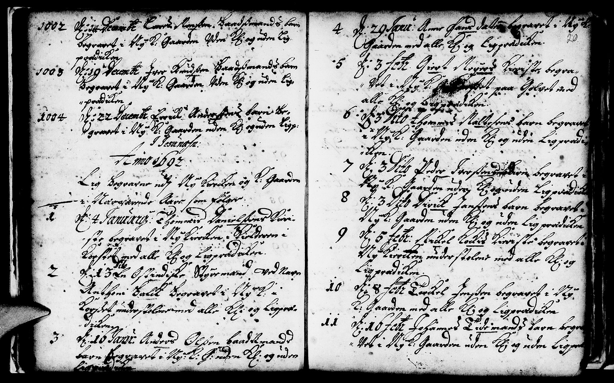 Nykirken Sokneprestembete, SAB/A-77101/H/Haa/L0009: Parish register (official) no. A 9, 1689-1759, p. 20