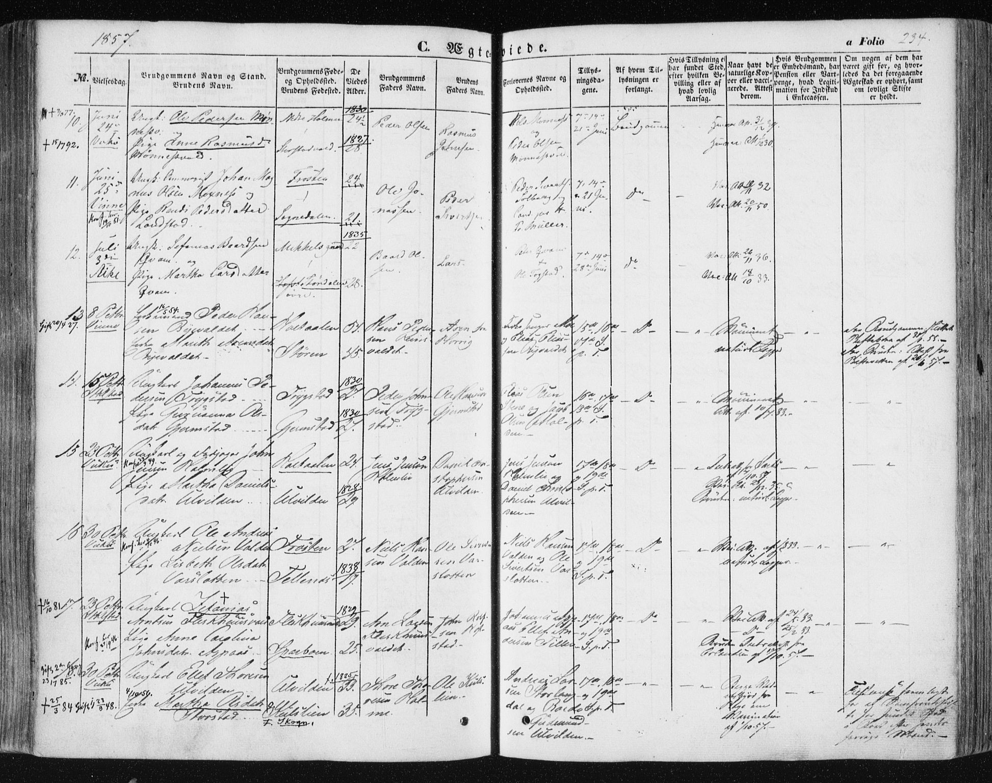 Ministerialprotokoller, klokkerbøker og fødselsregistre - Nord-Trøndelag, SAT/A-1458/723/L0240: Parish register (official) no. 723A09, 1852-1860, p. 234