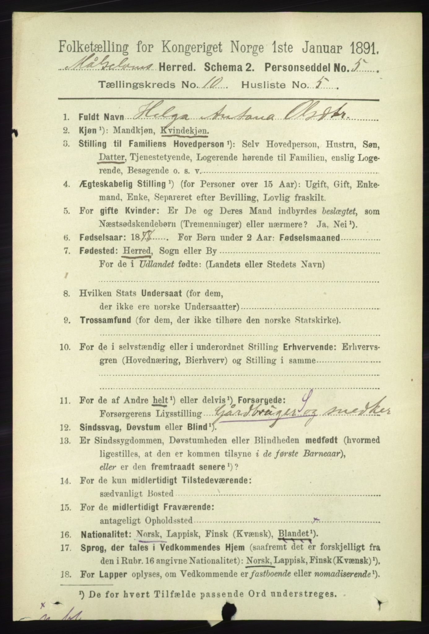 RA, 1891 census for 1924 Målselv, 1891, p. 3009