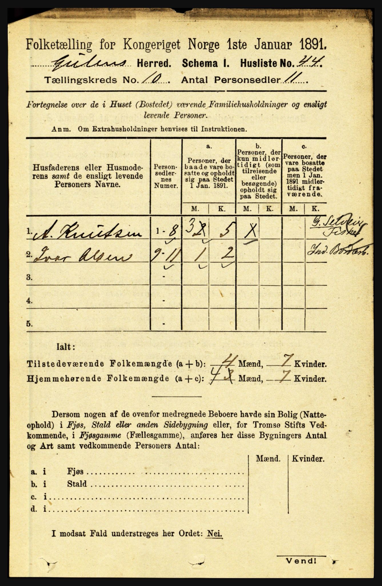 RA, 1891 census for 1411 Gulen, 1891, p. 3301