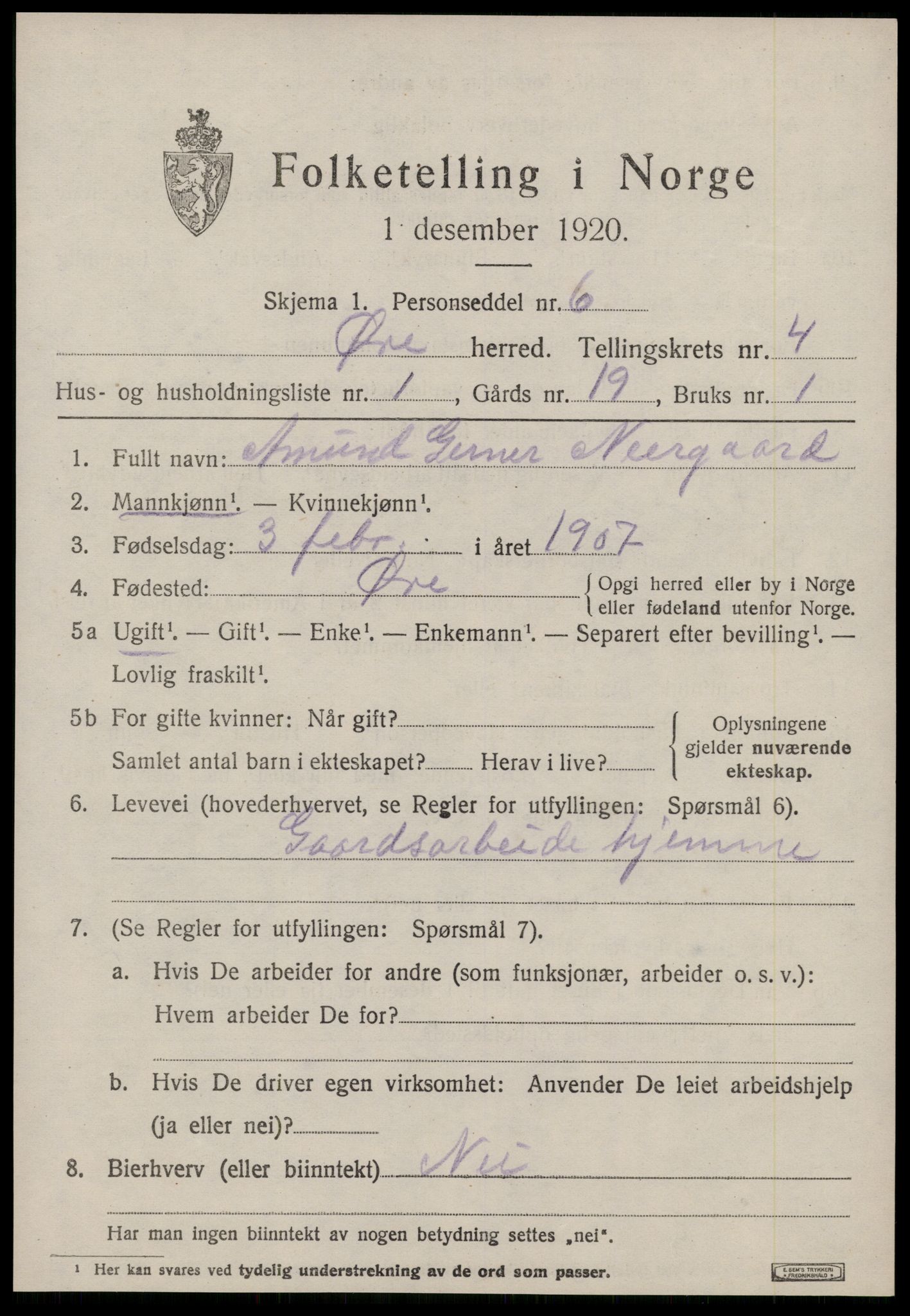 SAT, 1920 census for Øre, 1920, p. 2043