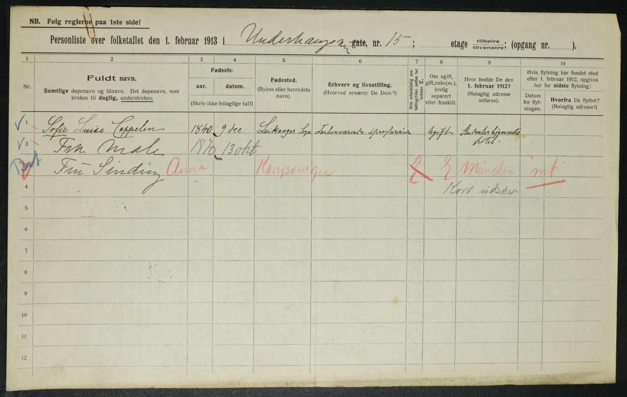 OBA, Municipal Census 1913 for Kristiania, 1913, p. 119856