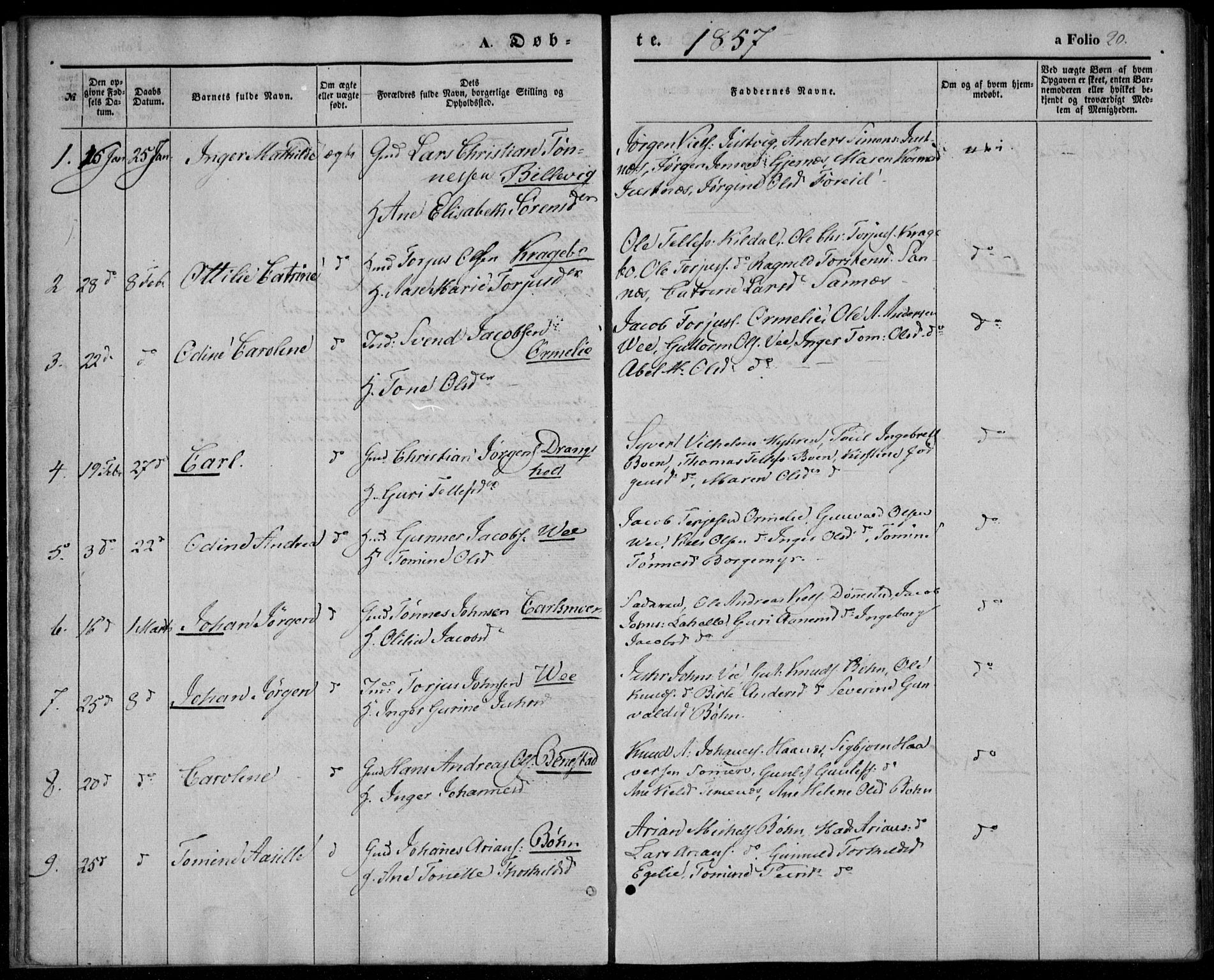 Tveit sokneprestkontor, AV/SAK-1111-0043/F/Fa/L0005: Parish register (official) no. A 5, 1853-1871, p. 20