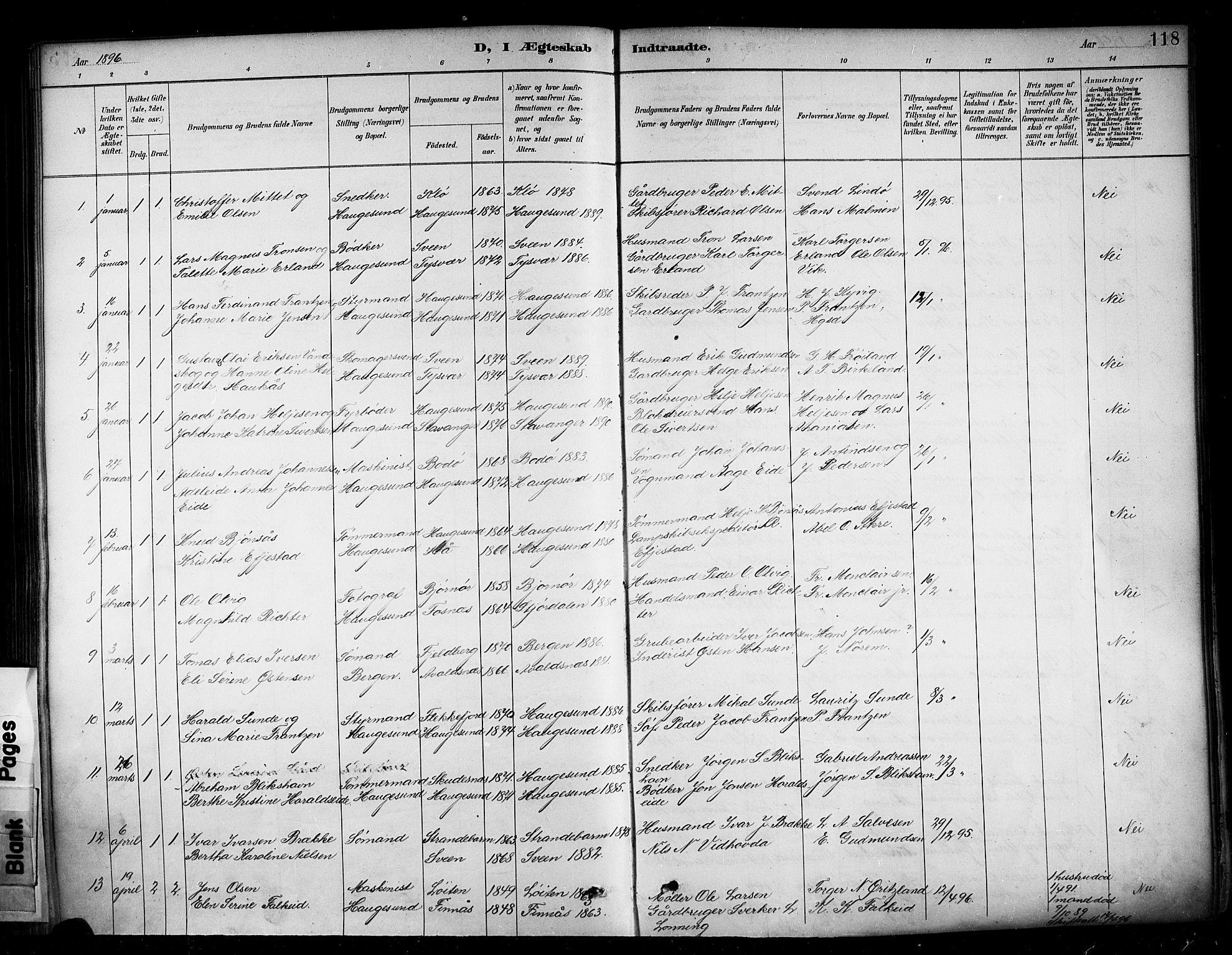 Haugesund sokneprestkontor, AV/SAST-A -101863/H/Ha/Haa/L0005: Parish register (official) no. A 5, 1891-1903, p. 118