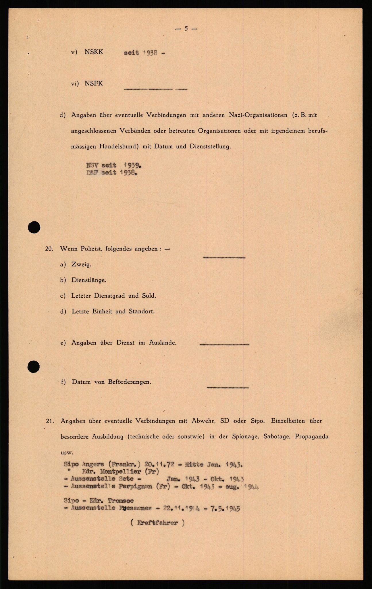 Forsvaret, Forsvarets overkommando II, AV/RA-RAFA-3915/D/Db/L0039: CI Questionaires. Tyske okkupasjonsstyrker i Norge. Østerrikere., 1945-1946, p. 465