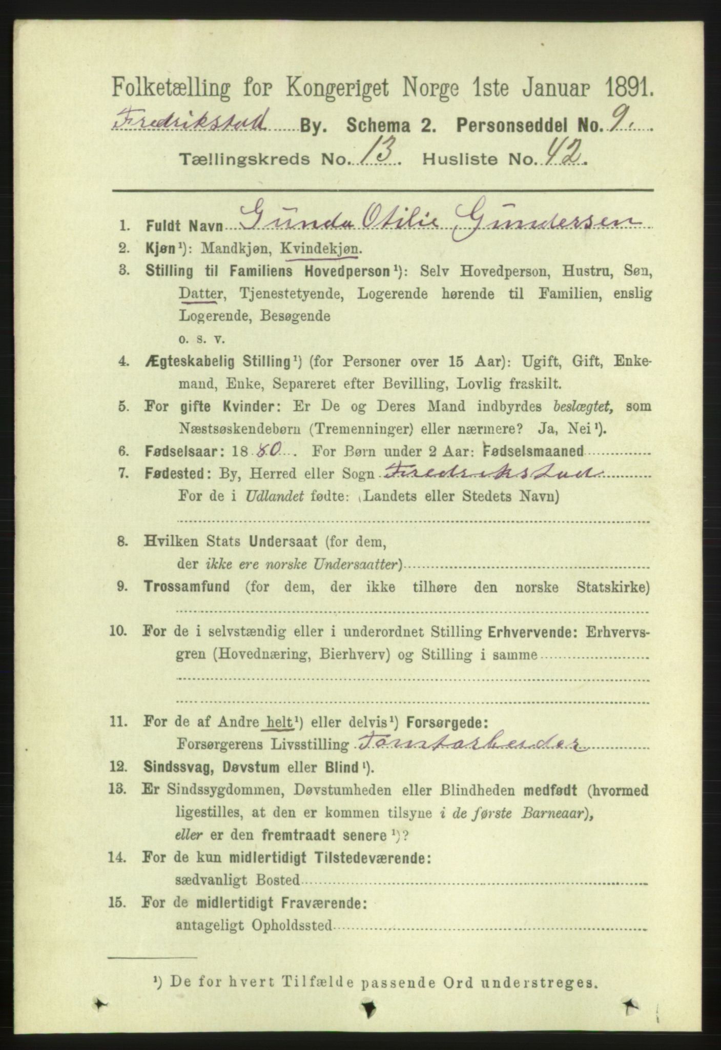 RA, 1891 census for 0103 Fredrikstad, 1891, p. 14998