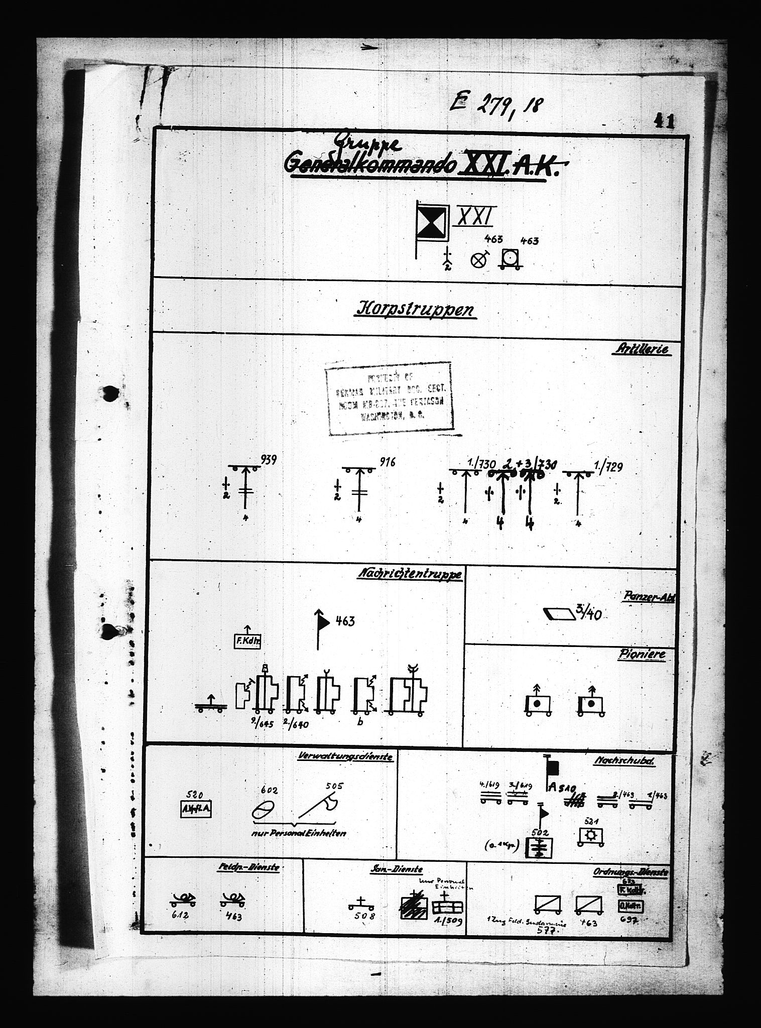 Documents Section, AV/RA-RAFA-2200/V/L0083: Amerikansk mikrofilm "Captured German Documents".
Box No. 722.  FKA jnr. 615/1954., 1940, p. 184