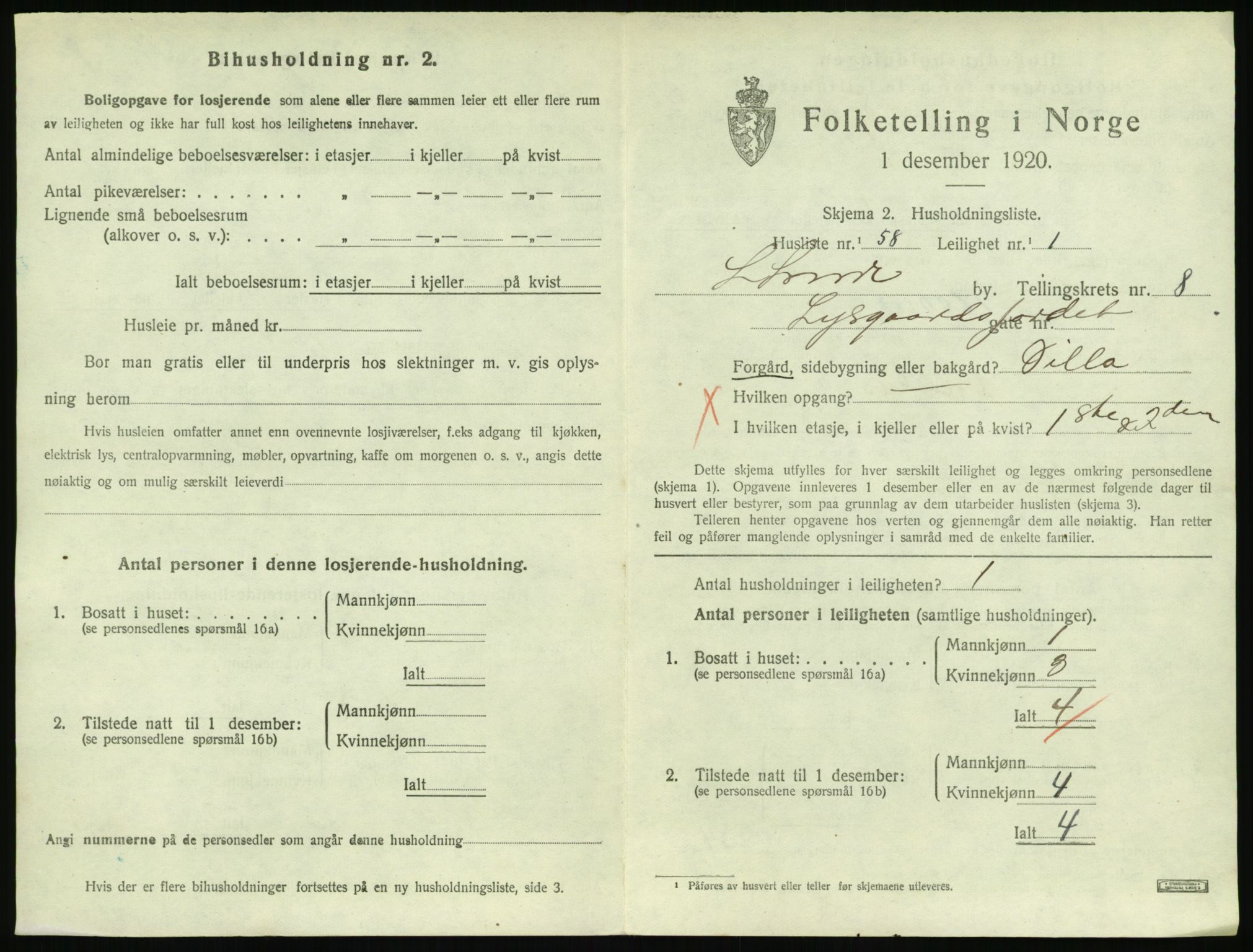 SAH, 1920 census for Lillehammer, 1920, p. 3038