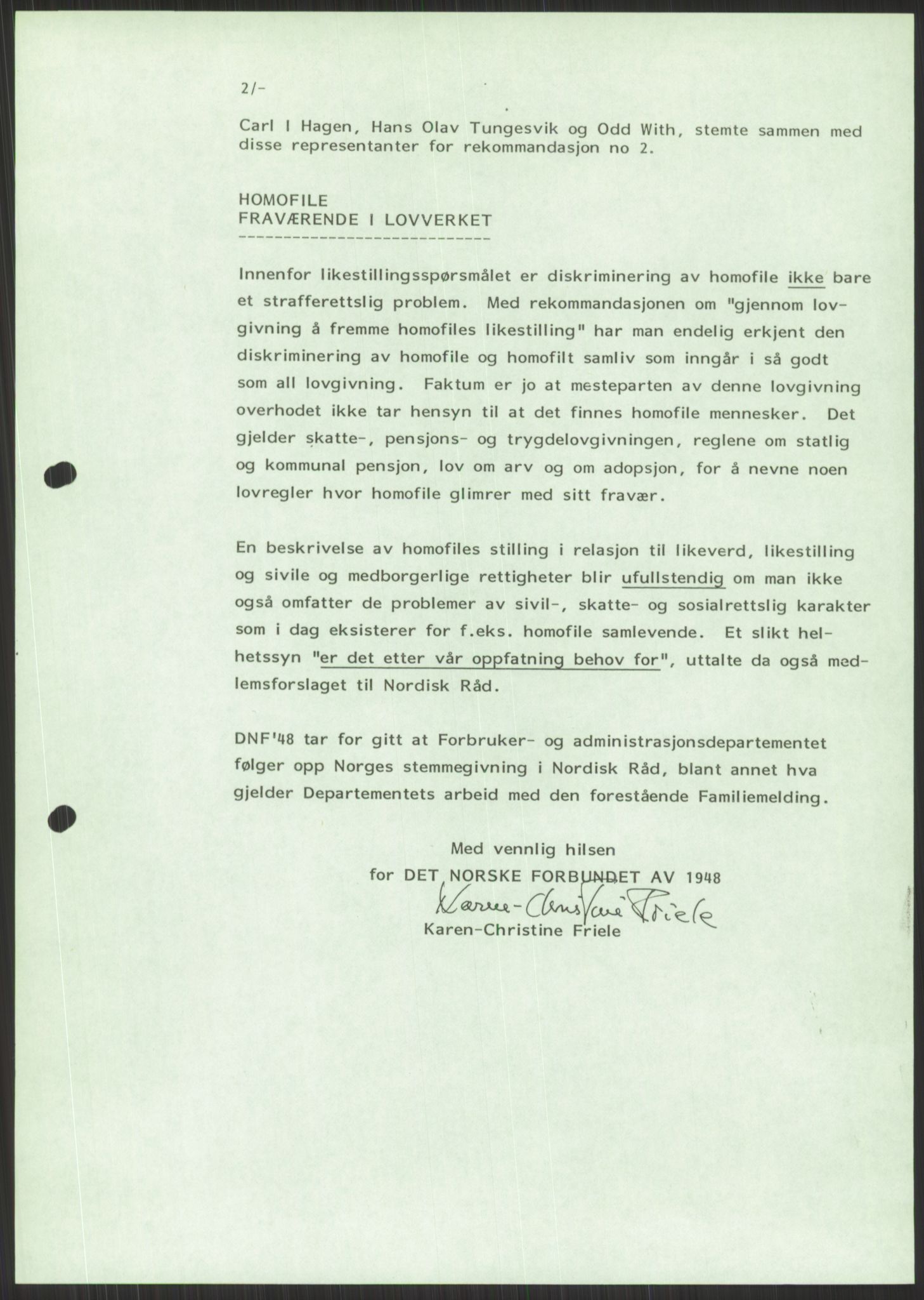 Det Norske Forbundet av 1948/Landsforeningen for Lesbisk og Homofil Frigjøring, AV/RA-PA-1216/D/Dd/L0001: Diskriminering, 1973-1991, p. 953