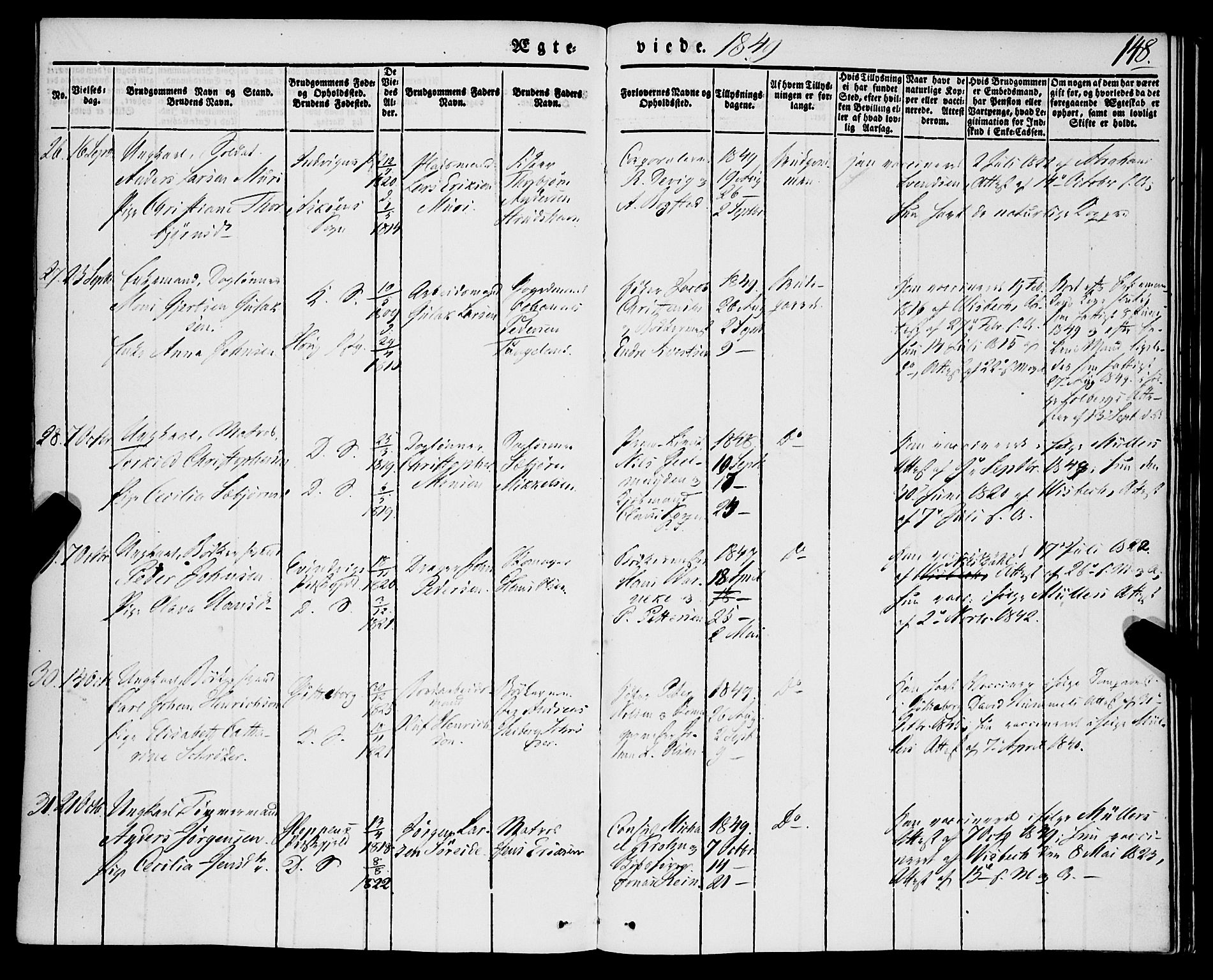 Korskirken sokneprestembete, SAB/A-76101/H/Haa/L0034: Parish register (official) no. D 1, 1832-1852, p. 148