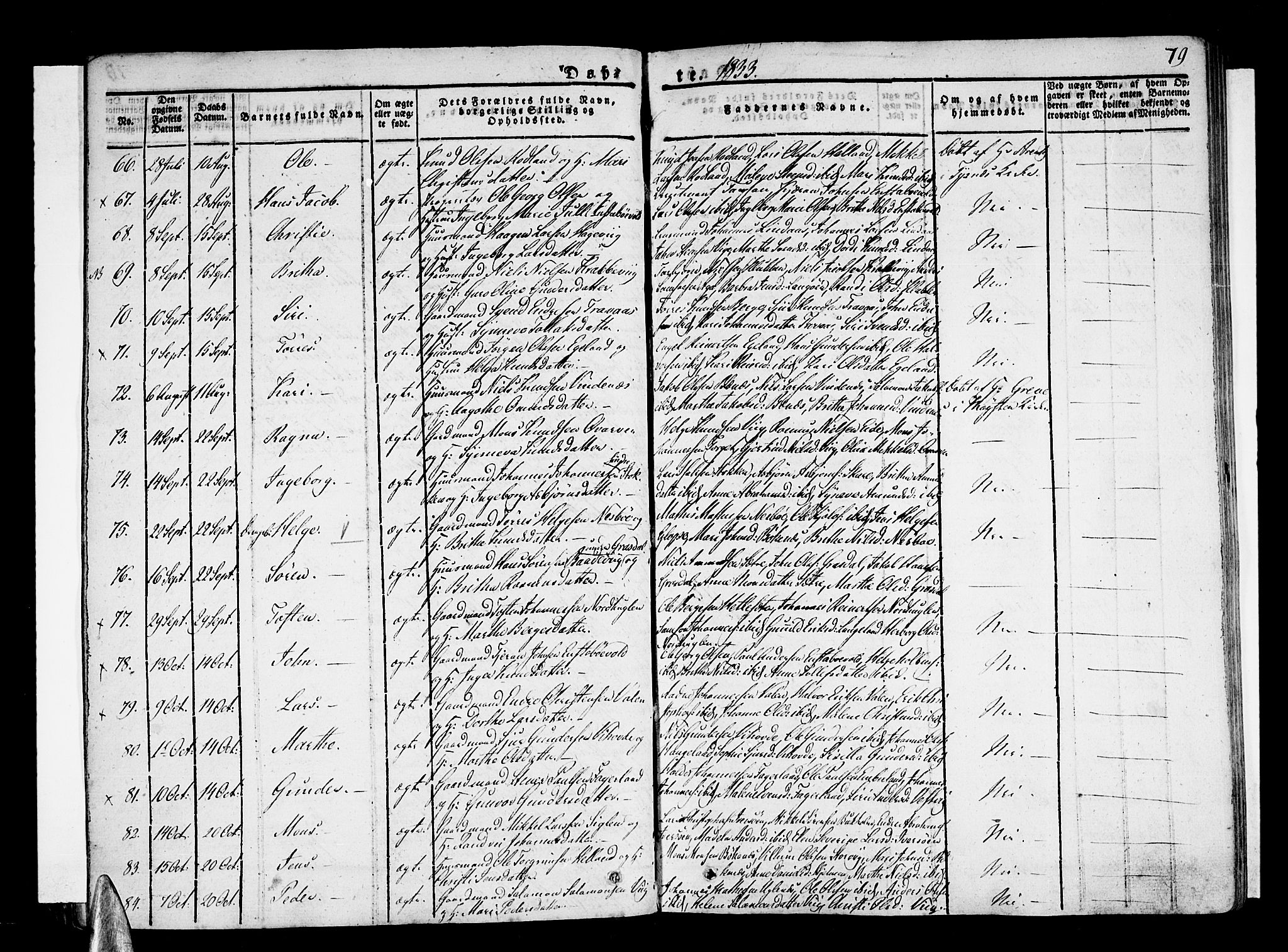 Stord sokneprestembete, SAB/A-78201/H/Haa: Parish register (official) no. A 6, 1826-1840, p. 79