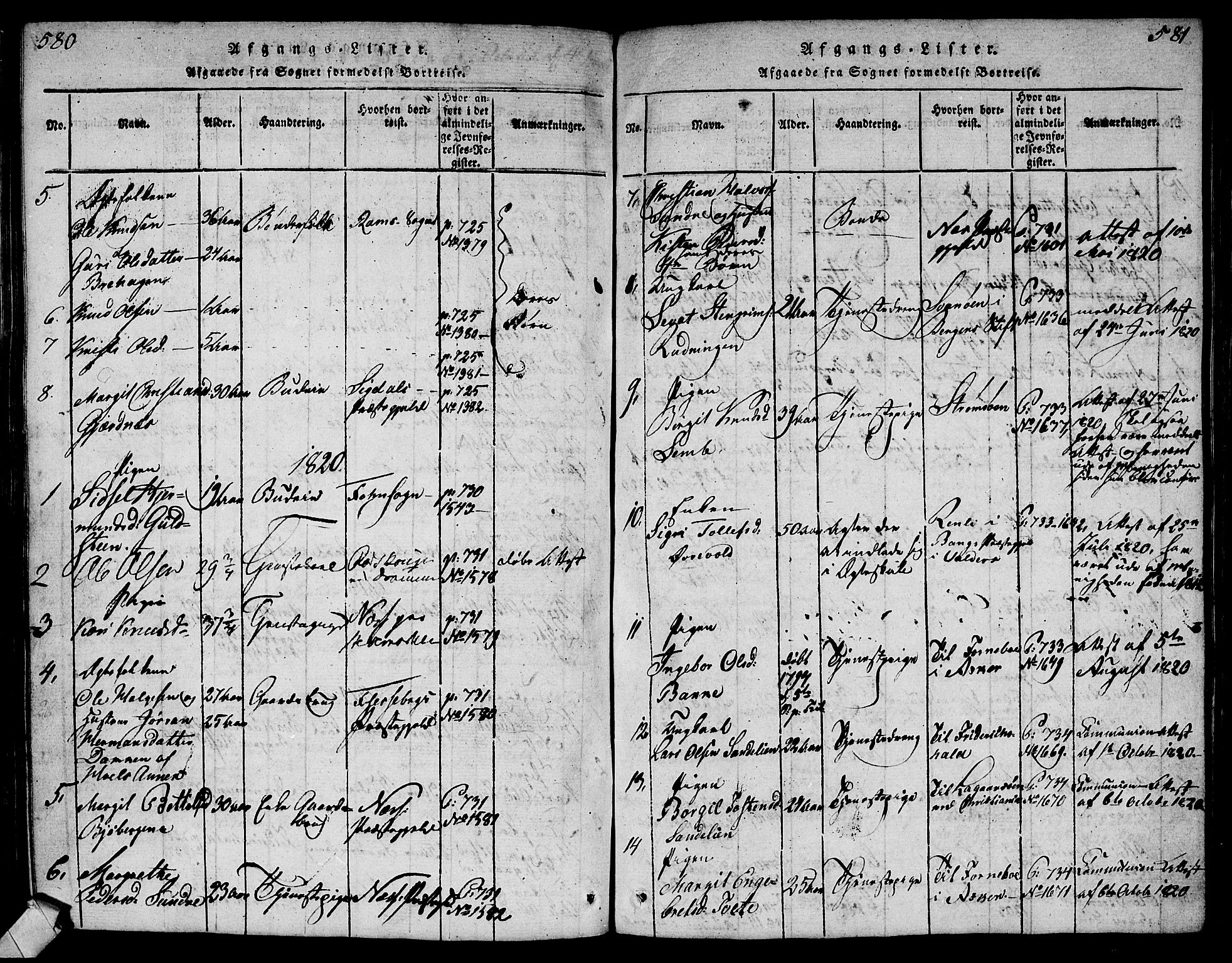 Ål kirkebøker, AV/SAKO-A-249/G/Ga/L0001: Parish register (copy) no. 1, 1815-1829, p. 580-581