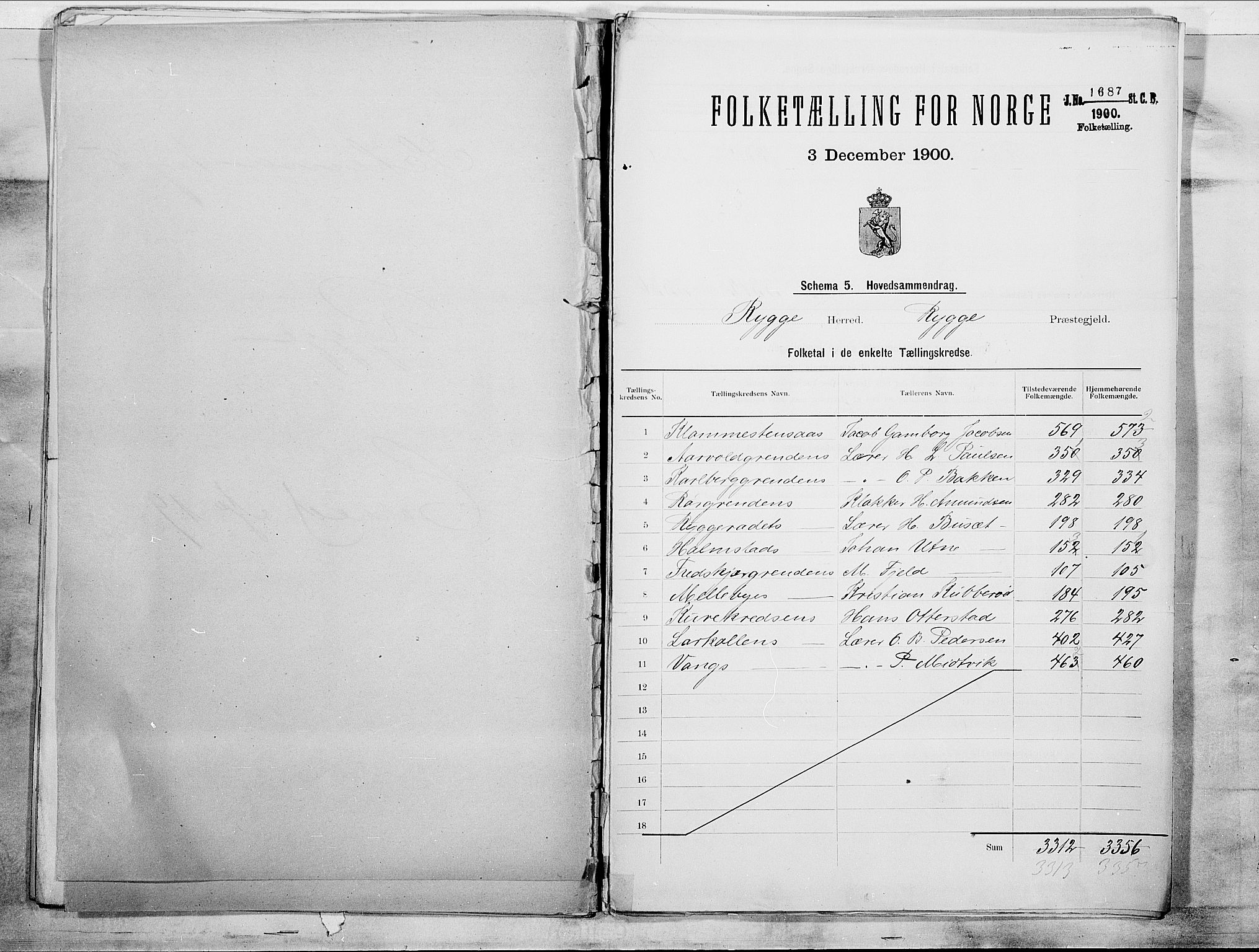 SAO, 1900 census for Rygge, 1900, p. 2