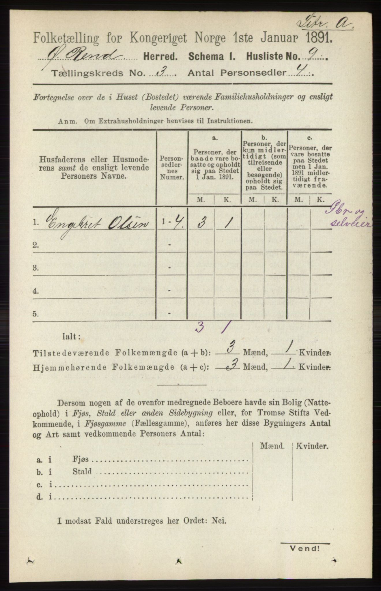 RA, 1891 census for 0433 Øvre Rendal, 1891, p. 808