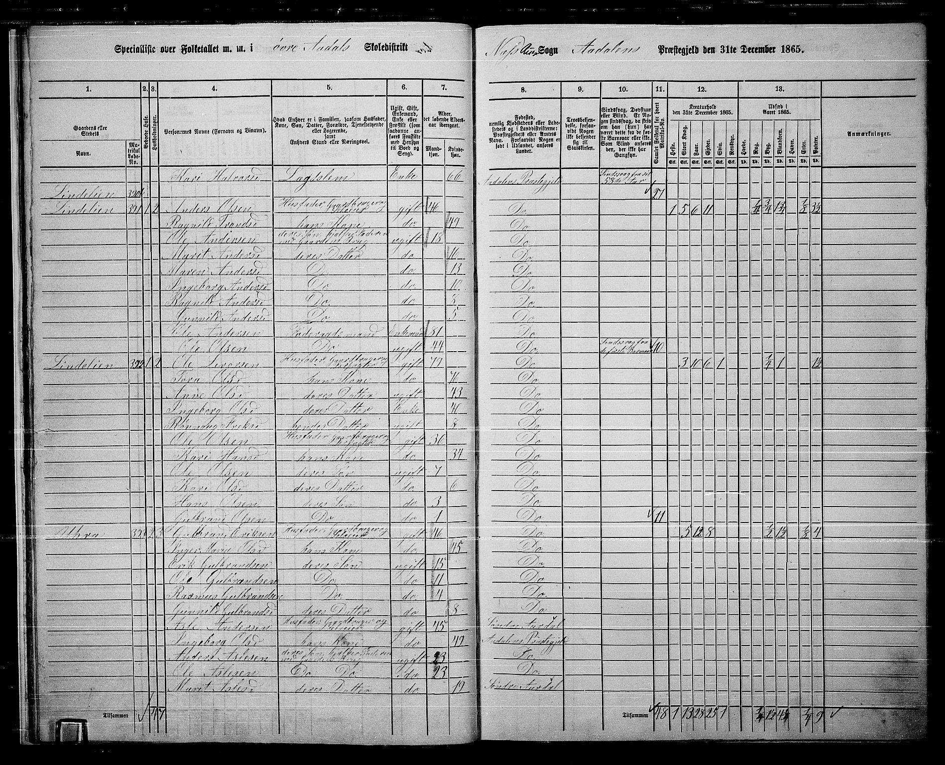 RA, 1865 census for Ådal, 1865, p. 25
