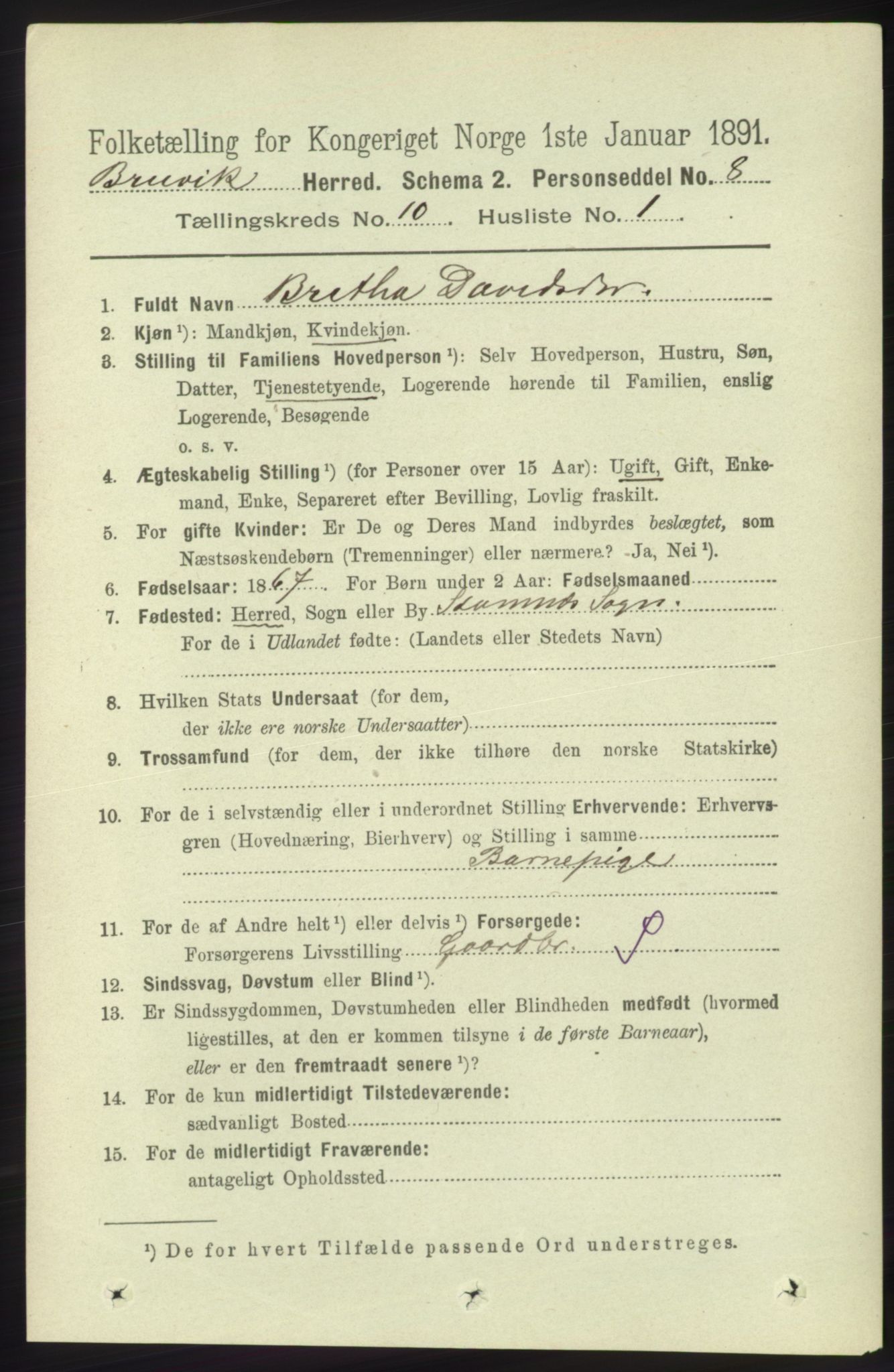 RA, 1891 census for 1251 Bruvik, 1891, p. 3661