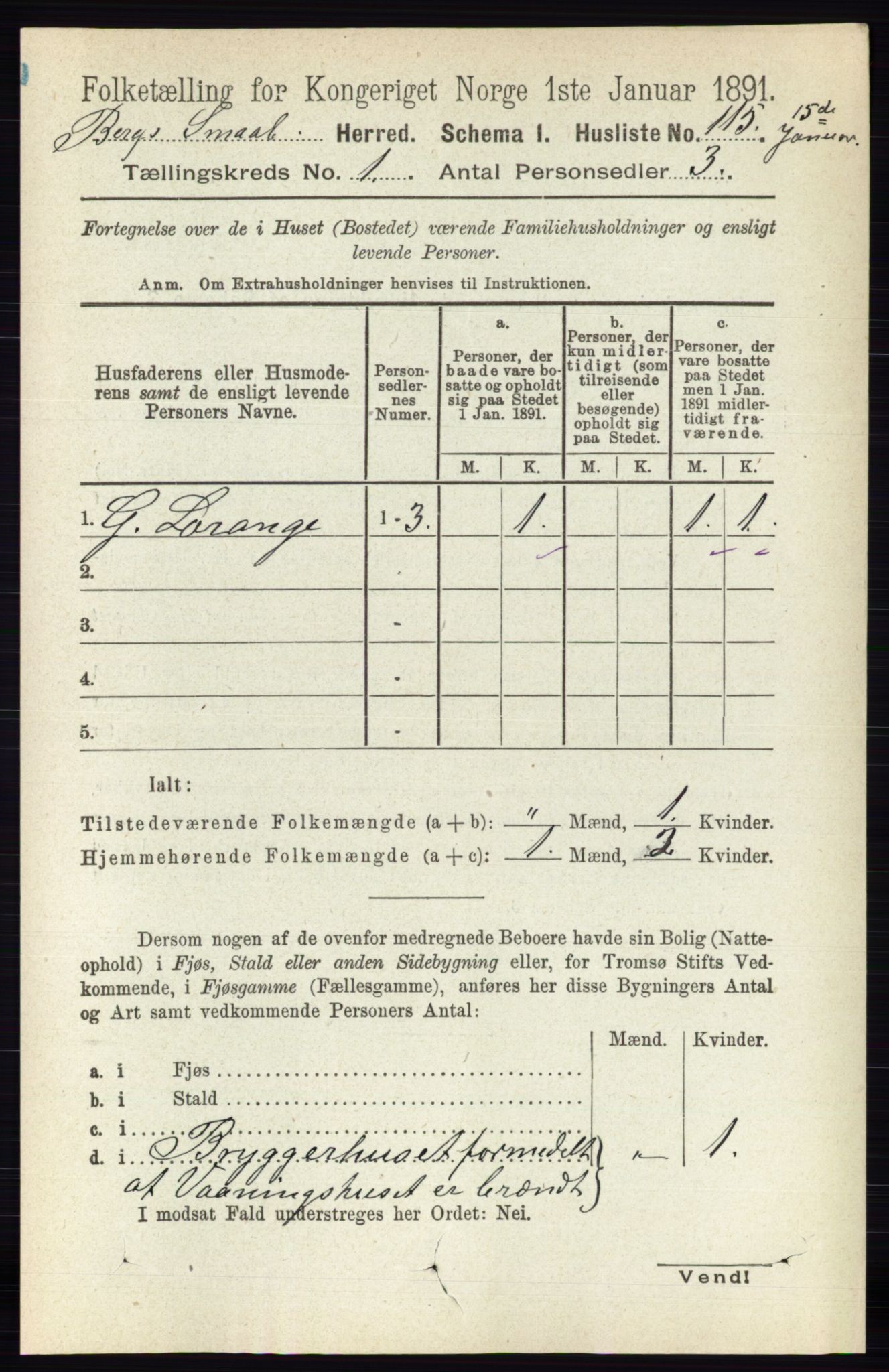 RA, 1891 census for 0116 Berg, 1891, p. 145