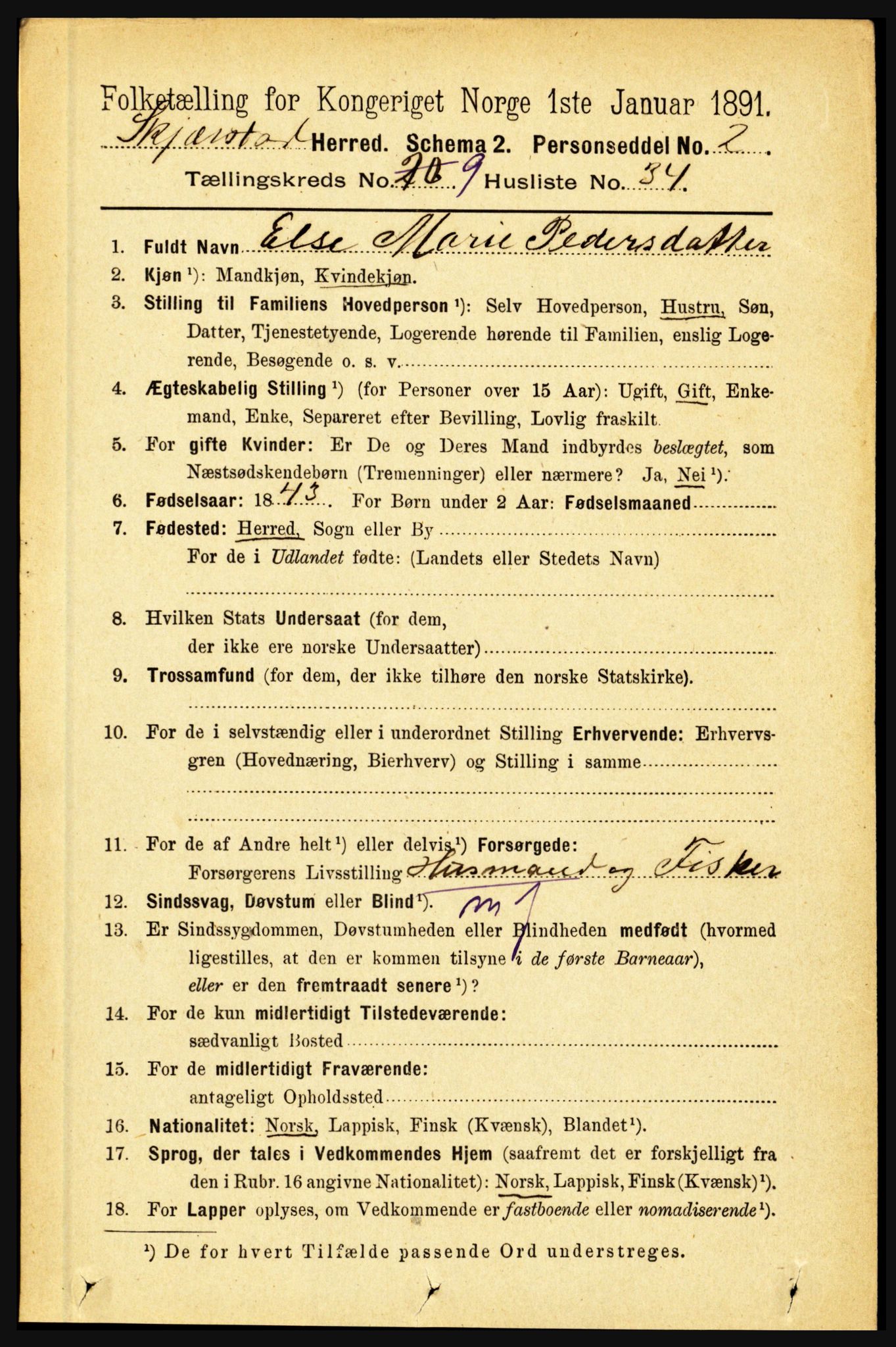 RA, 1891 census for 1842 Skjerstad, 1891, p. 3522