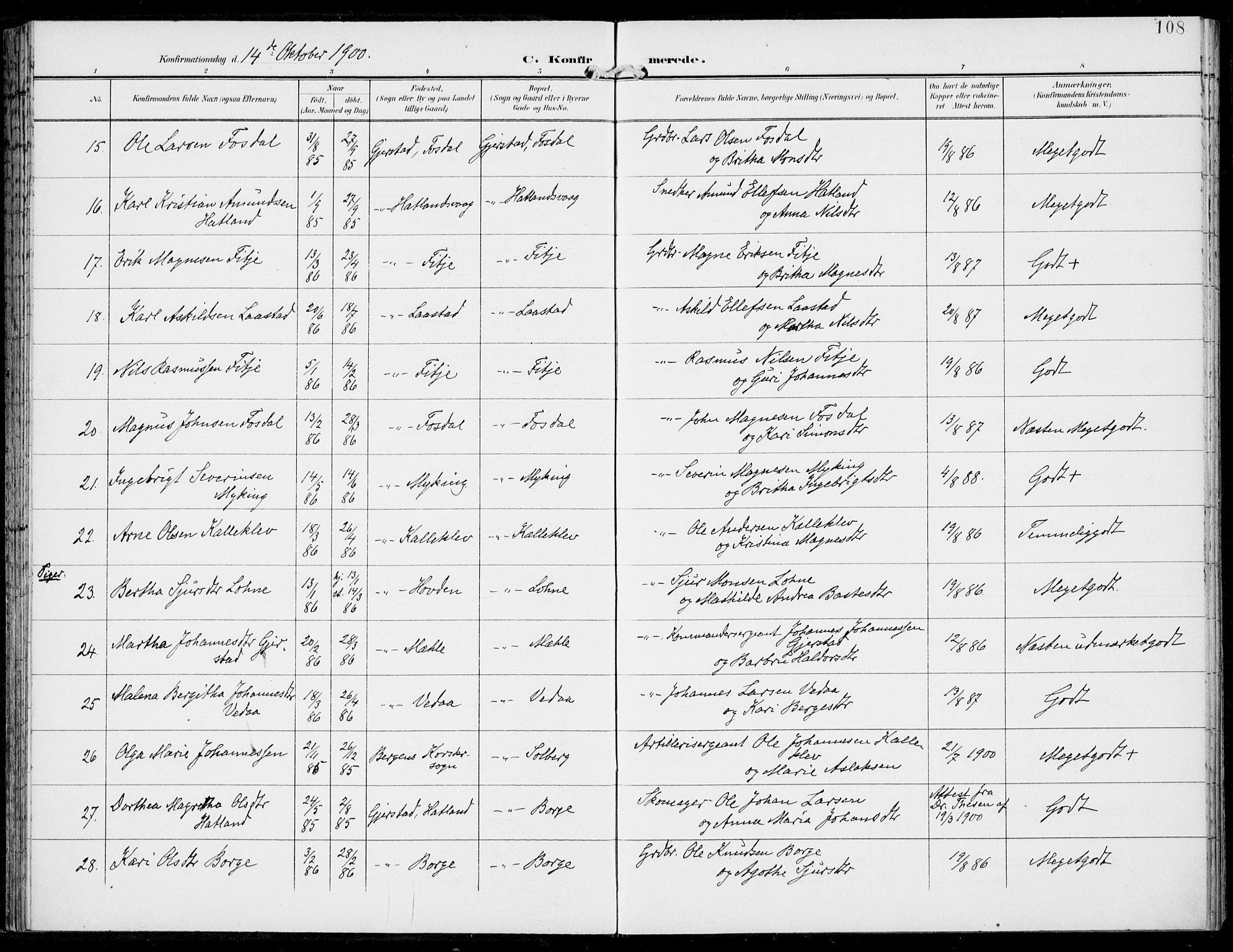 Haus sokneprestembete, AV/SAB-A-75601/H/Haa: Parish register (official) no. C  2, 1900-1915, p. 108