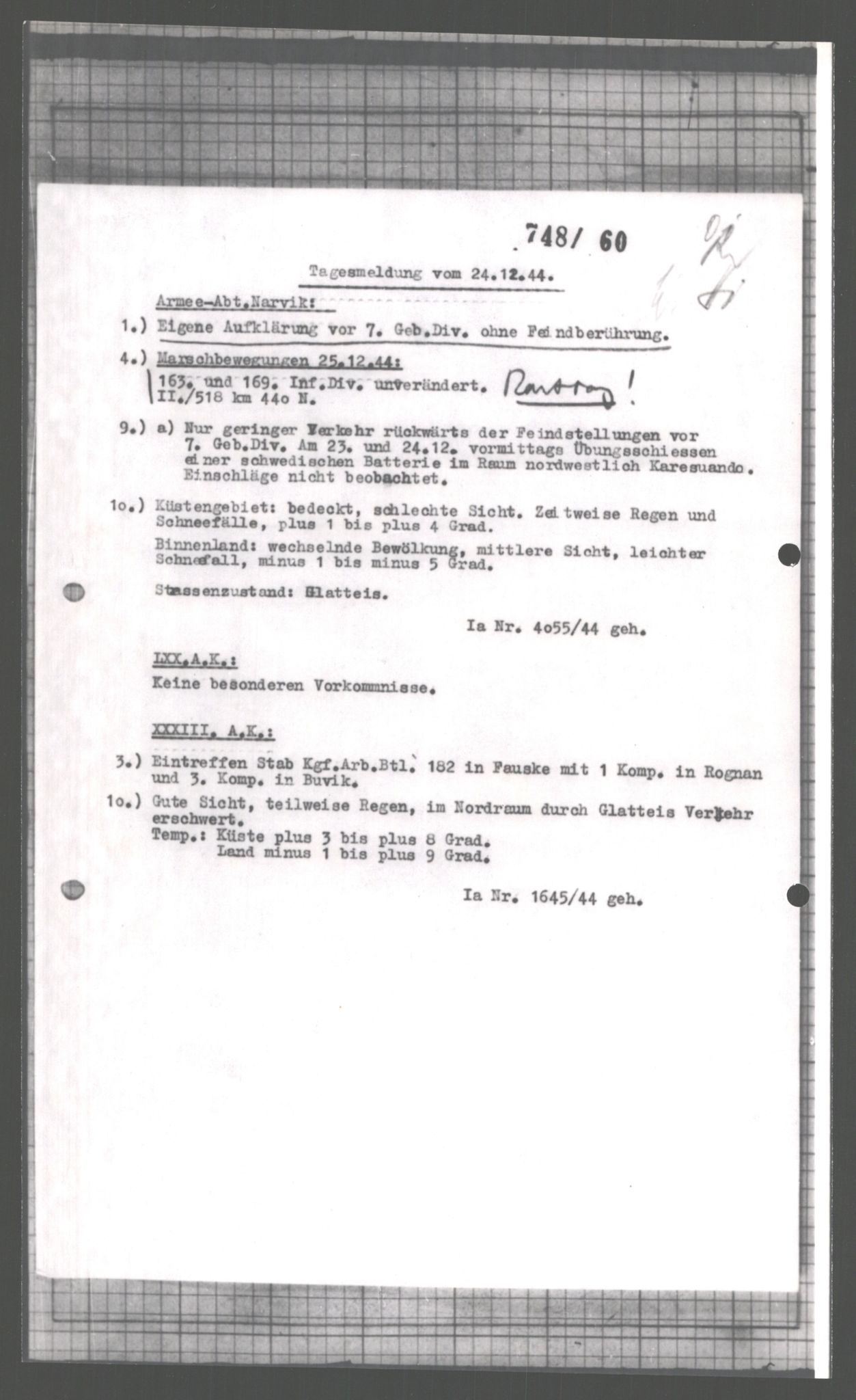 Forsvarets Overkommando. 2 kontor. Arkiv 11.4. Spredte tyske arkivsaker, AV/RA-RAFA-7031/D/Dar/Dara/L0005: Krigsdagbøker for 20. Gebirgs-Armee-Oberkommando (AOK 20), 1942-1944, p. 475