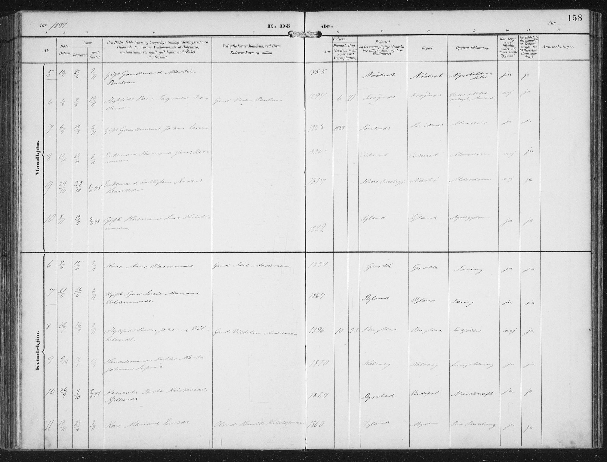 Bremanger sokneprestembete, AV/SAB-A-82201/H/Haa/Haab/L0002: Parish register (official) no. B  2, 1896-1908, p. 158