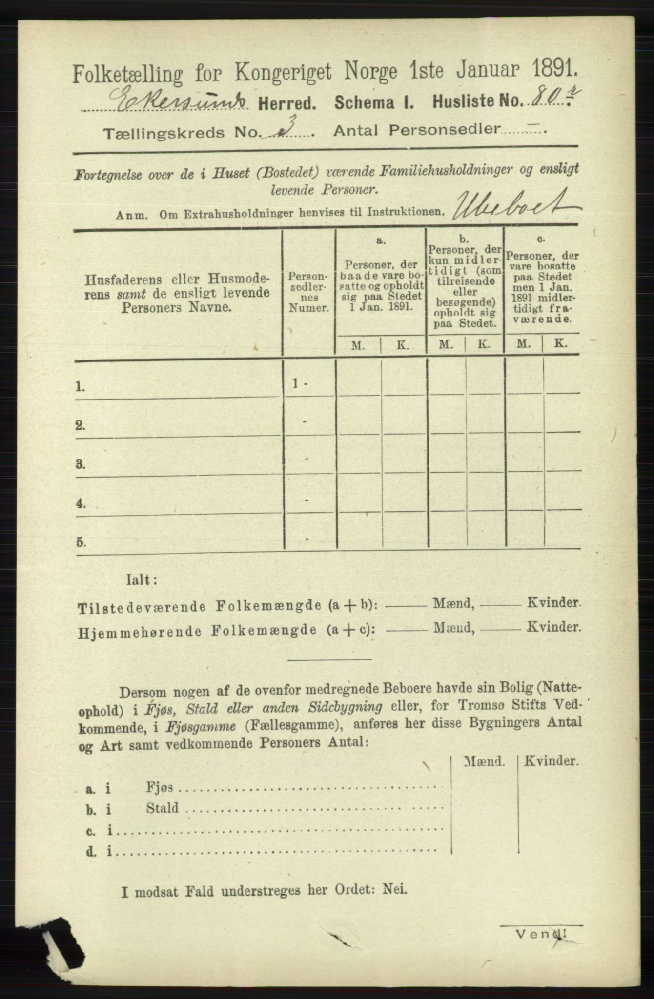 RA, 1891 census for 1116 Eigersund herred, 1891, p. 1050