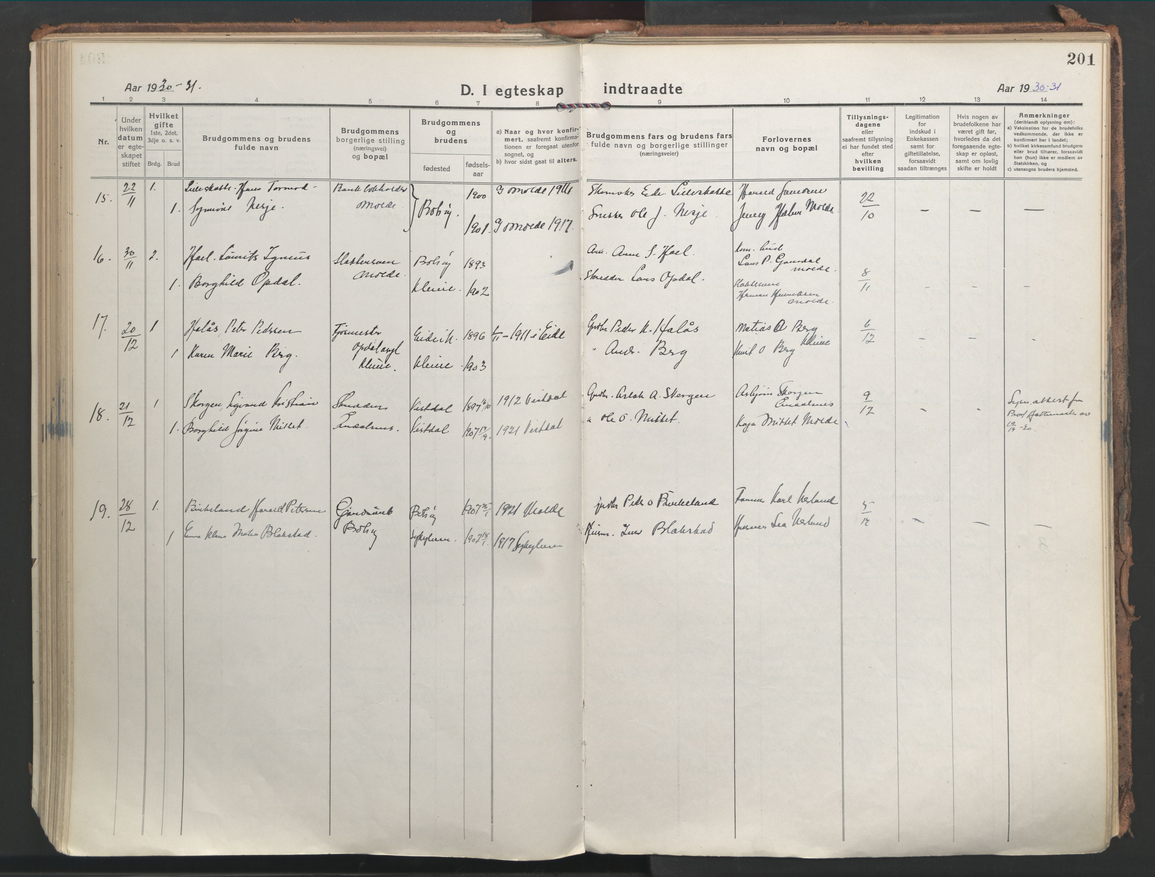 Ministerialprotokoller, klokkerbøker og fødselsregistre - Møre og Romsdal, AV/SAT-A-1454/555/L0659: Parish register (official) no. 555A10, 1917-1971, p. 201