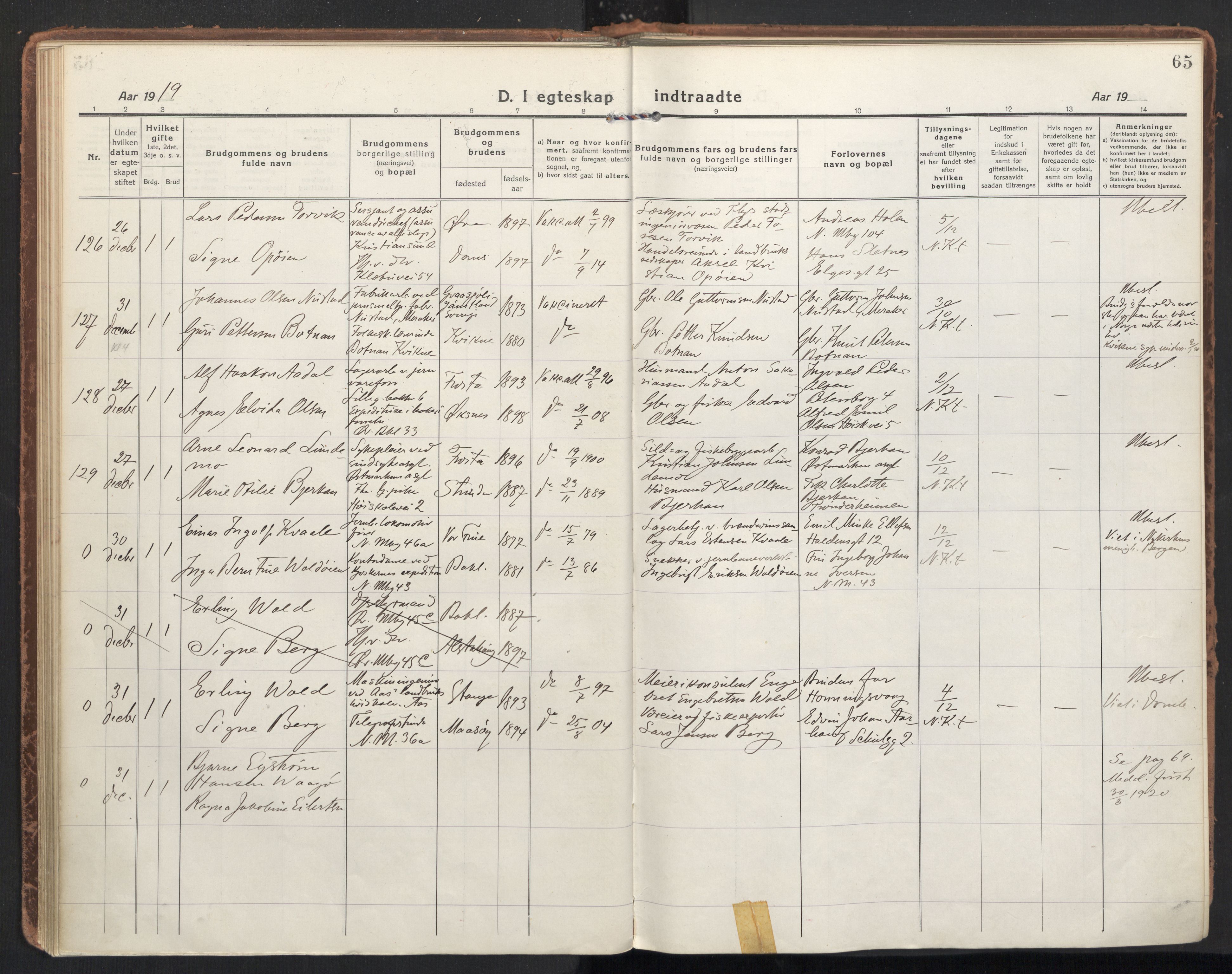 Ministerialprotokoller, klokkerbøker og fødselsregistre - Sør-Trøndelag, SAT/A-1456/604/L0206: Parish register (official) no. 604A26, 1917-1931, p. 65