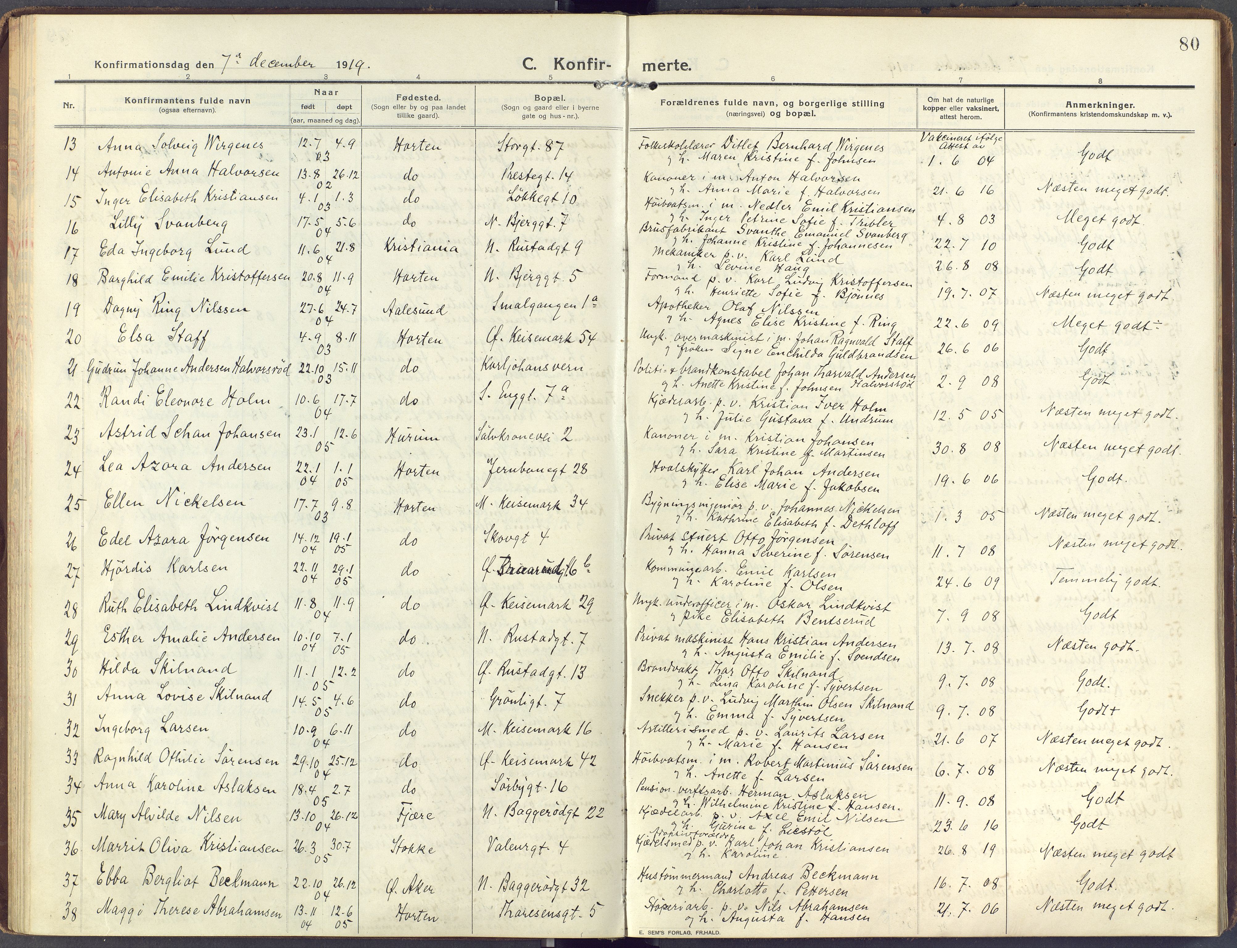 Horten kirkebøker, AV/SAKO-A-348/F/Fa/L0010: Parish register (official) no. 10, 1913-1925, p. 80