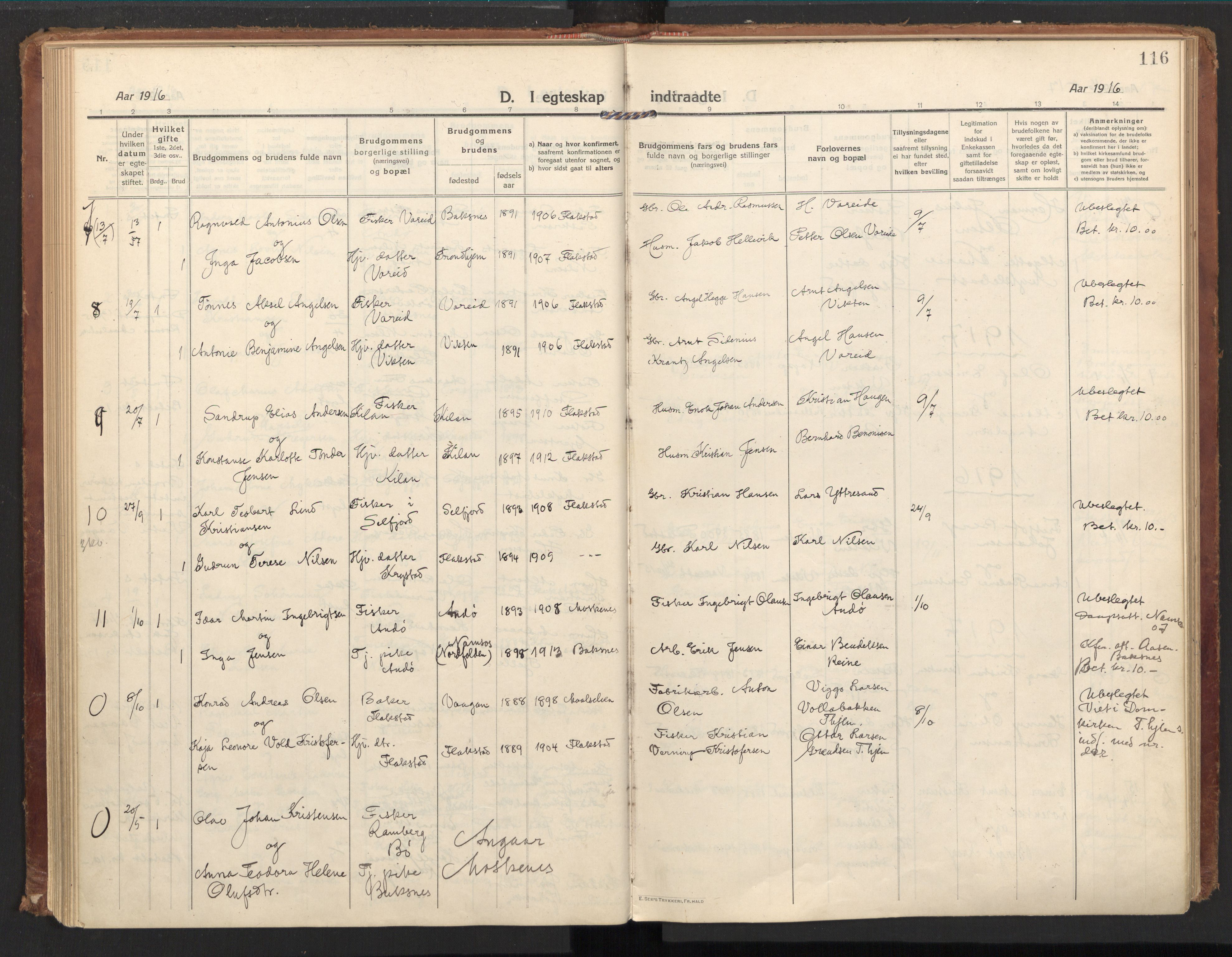 Ministerialprotokoller, klokkerbøker og fødselsregistre - Nordland, AV/SAT-A-1459/885/L1210: Parish register (official) no. 885A10, 1916-1926, p. 116