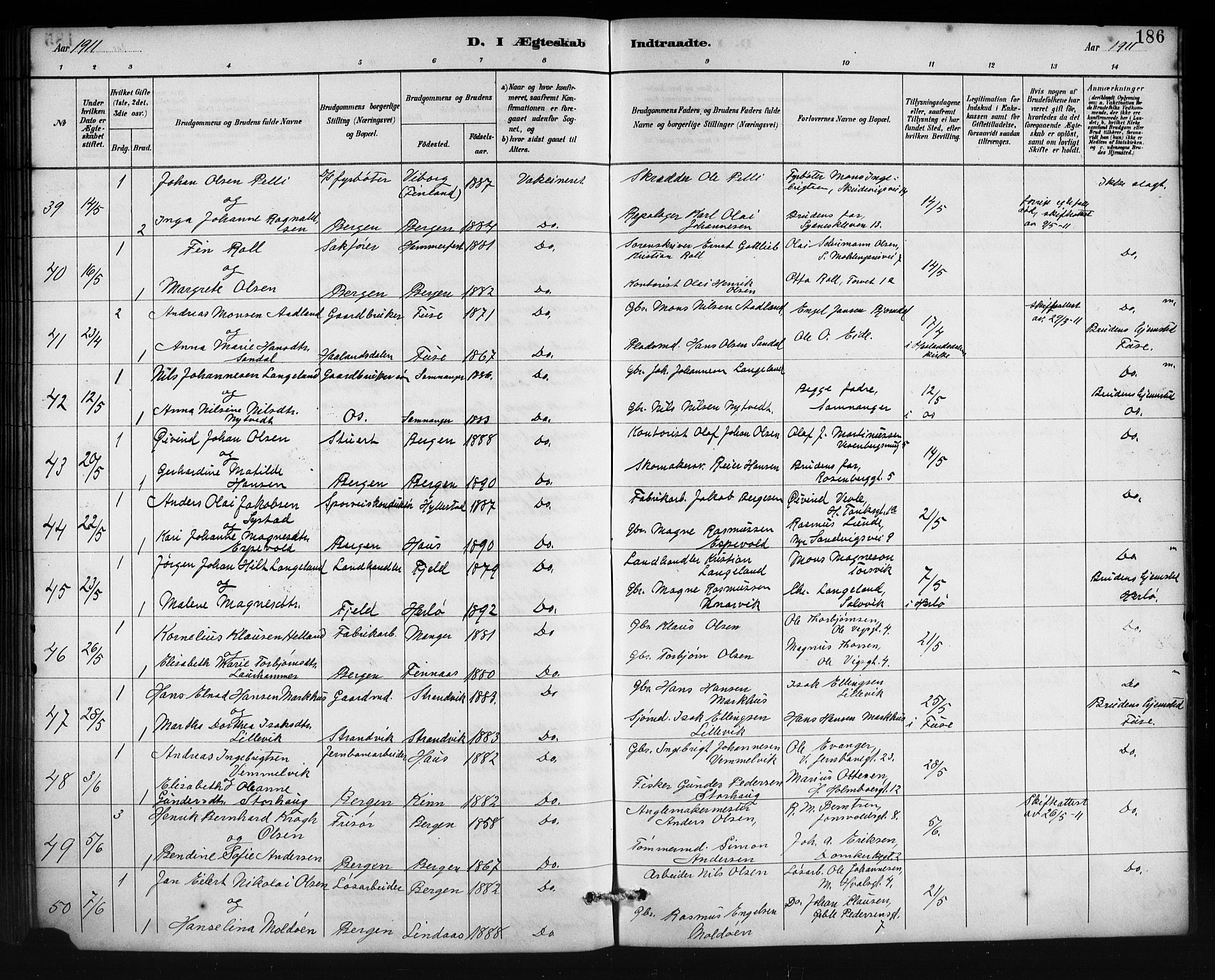 Johanneskirken sokneprestembete, AV/SAB-A-76001/H/Hab: Parish register (copy) no. C 1, 1885-1912, p. 186