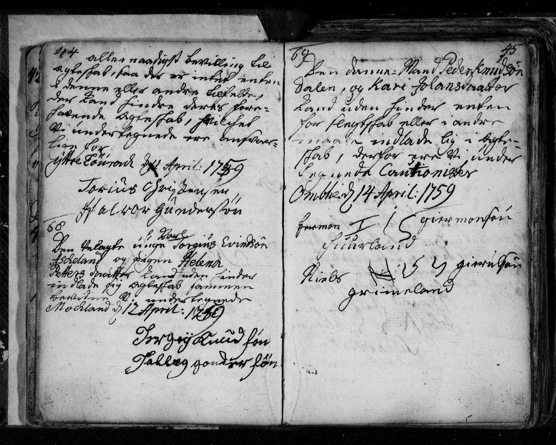 Åmli sokneprestkontor, AV/SAK-1111-0050/F/Fe/L0001: Best man's statements no. A VI 40, 1754-1799, p. 44-45