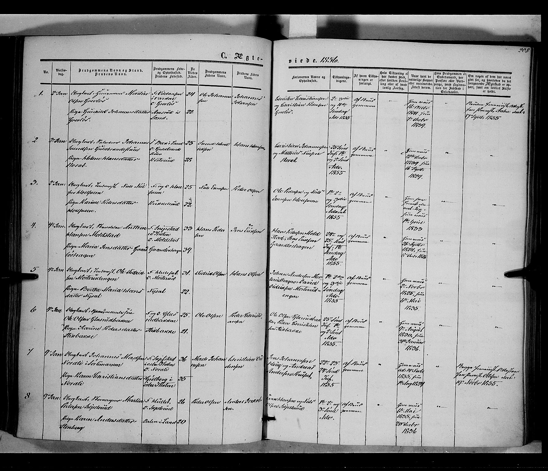 Vestre Toten prestekontor, SAH/PREST-108/H/Ha/Haa/L0006: Parish register (official) no. 6, 1856-1861, p. 208