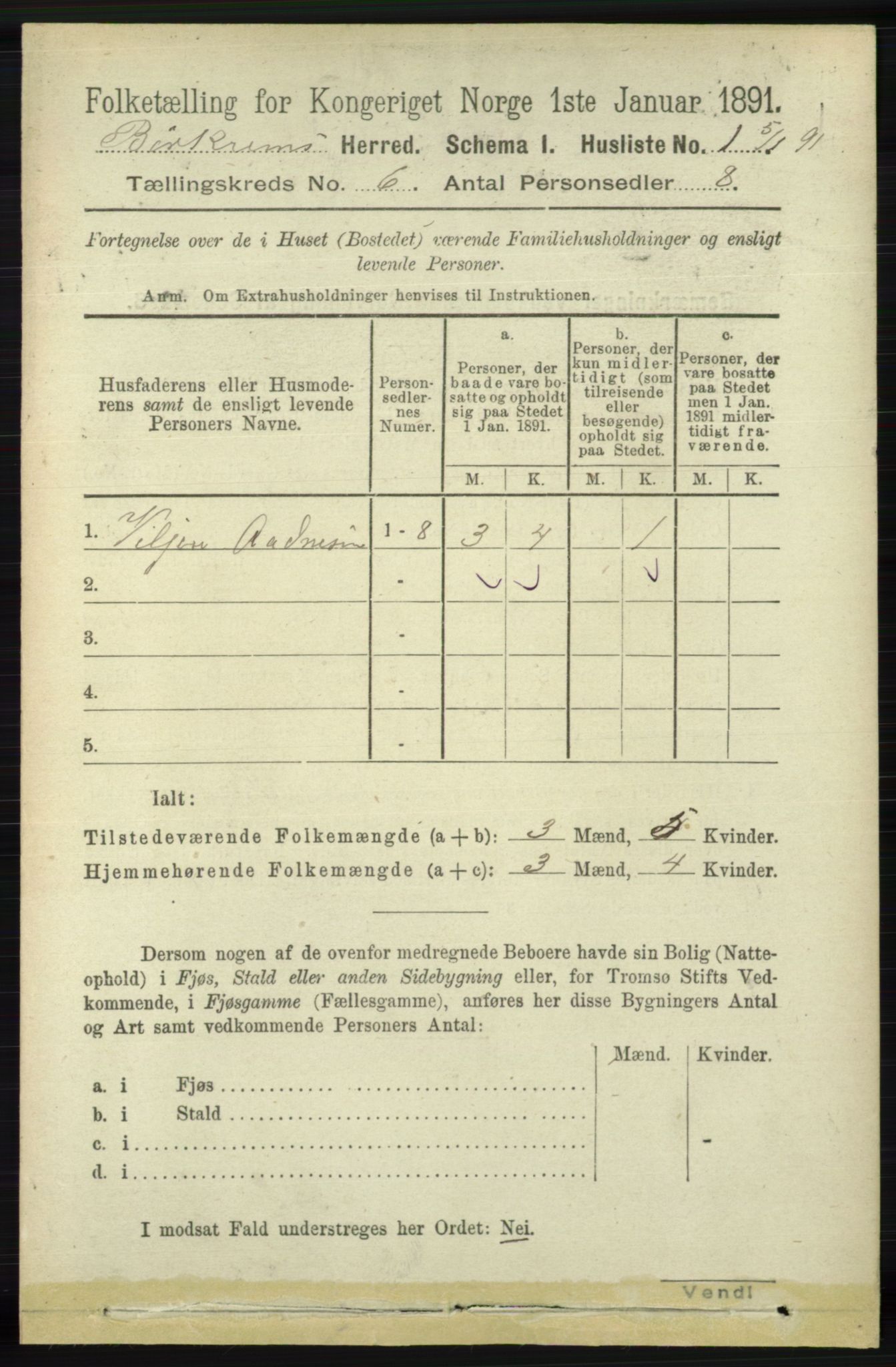 RA, 1891 census for 1114 Bjerkreim, 1891, p. 2002