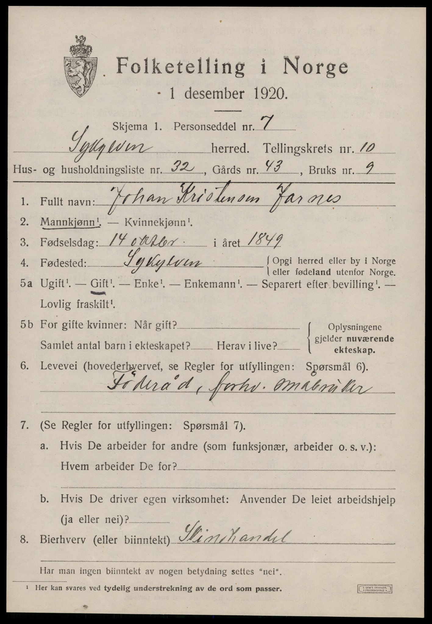 SAT, 1920 census for Sykkylven, 1920, p. 5397
