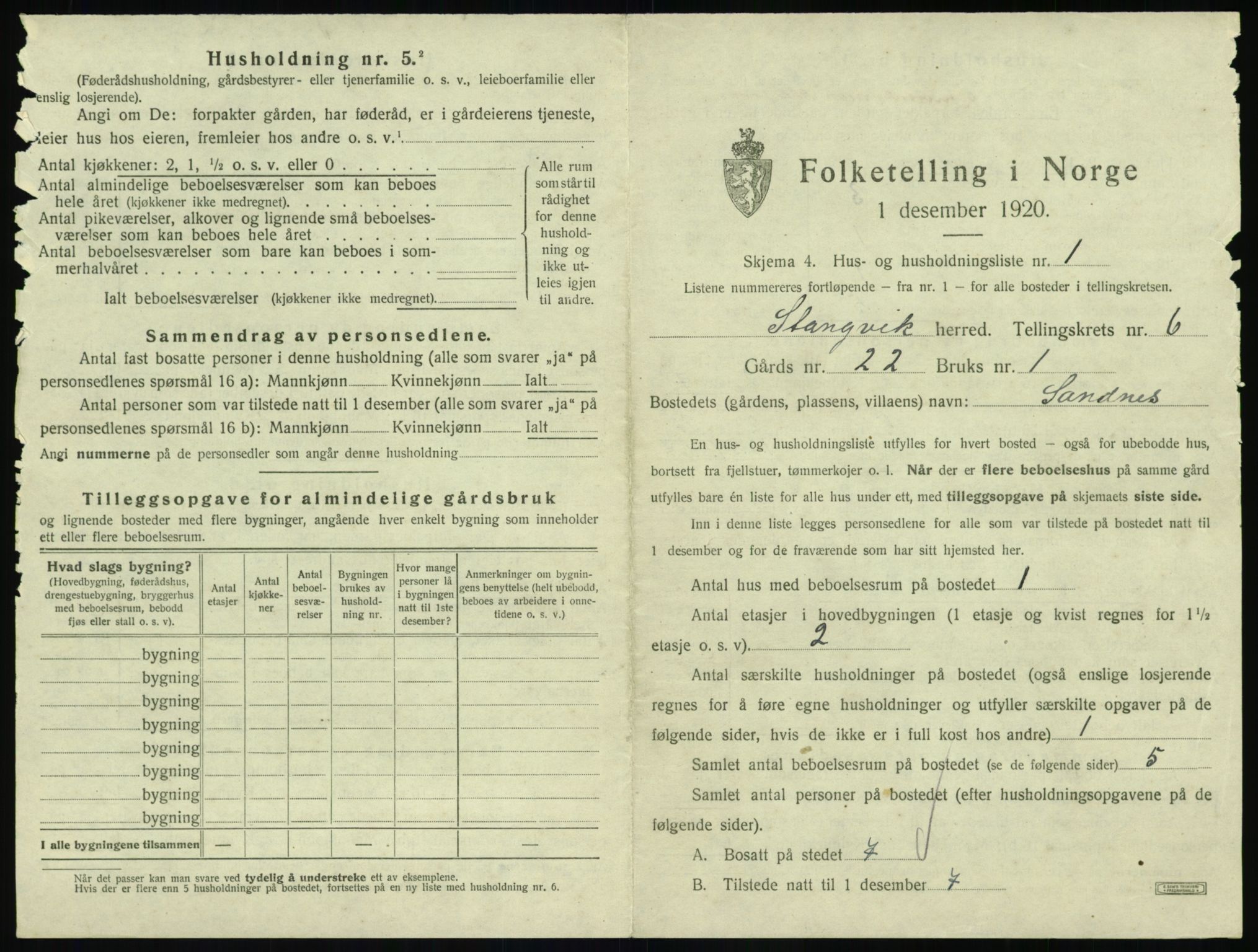 SAT, 1920 census for Stangvik, 1920, p. 558