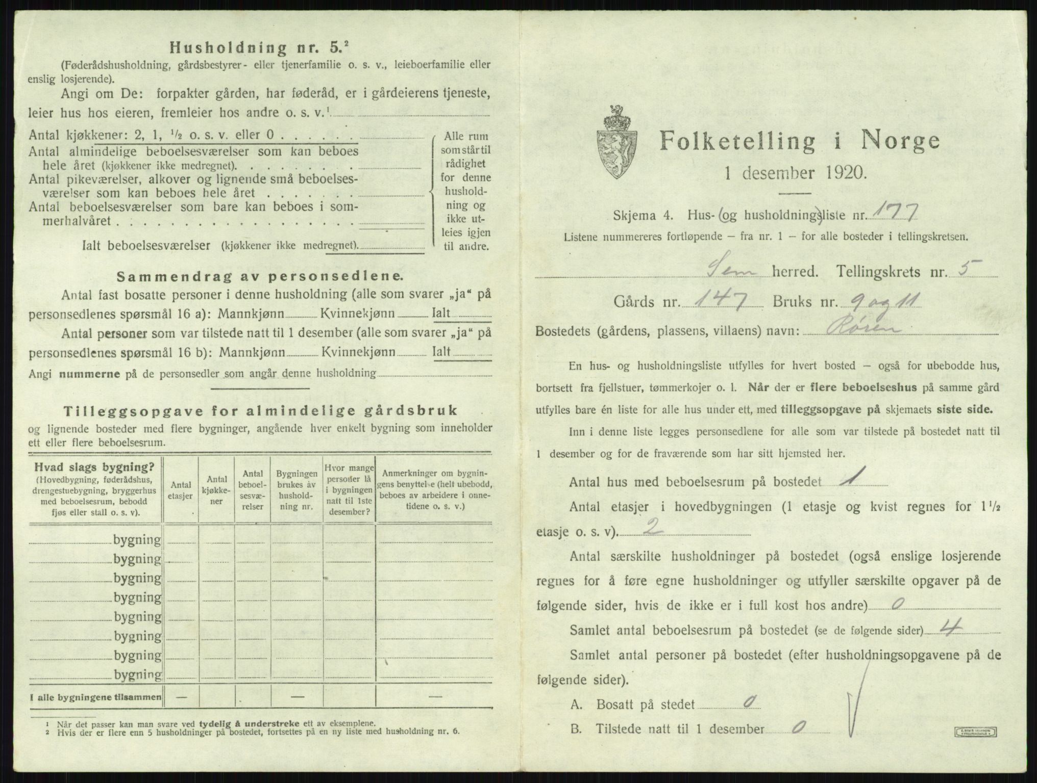 SAKO, 1920 census for Sem, 1920, p. 1246