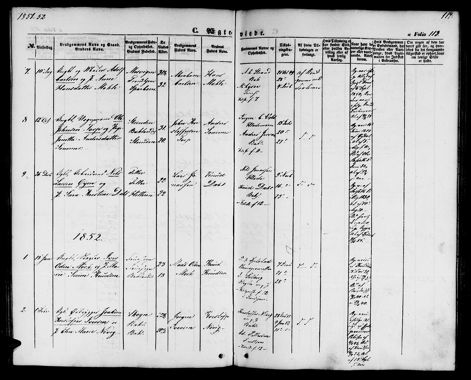 Ministerialprotokoller, klokkerbøker og fødselsregistre - Sør-Trøndelag, AV/SAT-A-1456/604/L0184: Parish register (official) no. 604A05, 1851-1860, p. 114