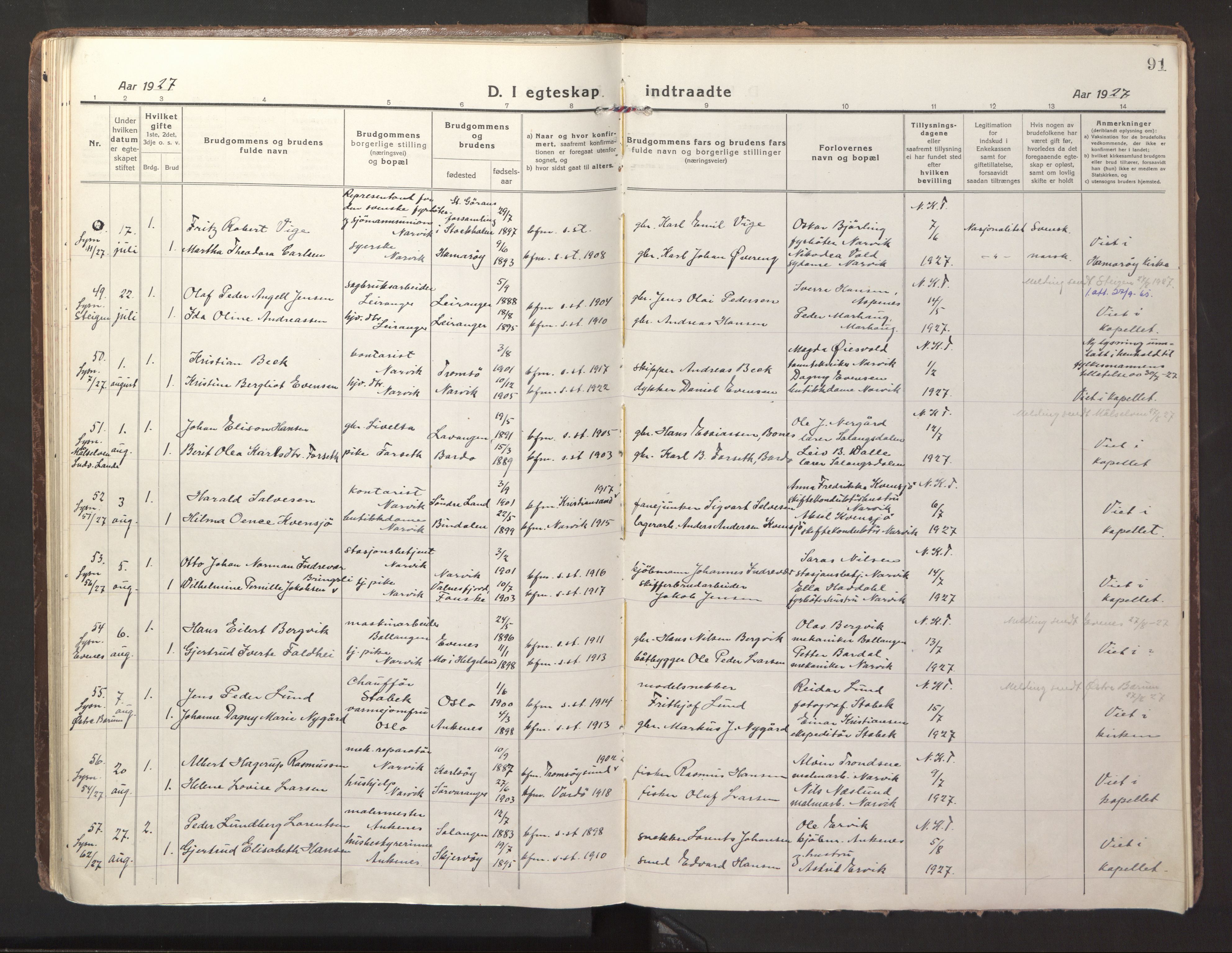 Ministerialprotokoller, klokkerbøker og fødselsregistre - Nordland, AV/SAT-A-1459/871/L1002: Parish register (official) no. 871A18, 1917-1926, p. 91