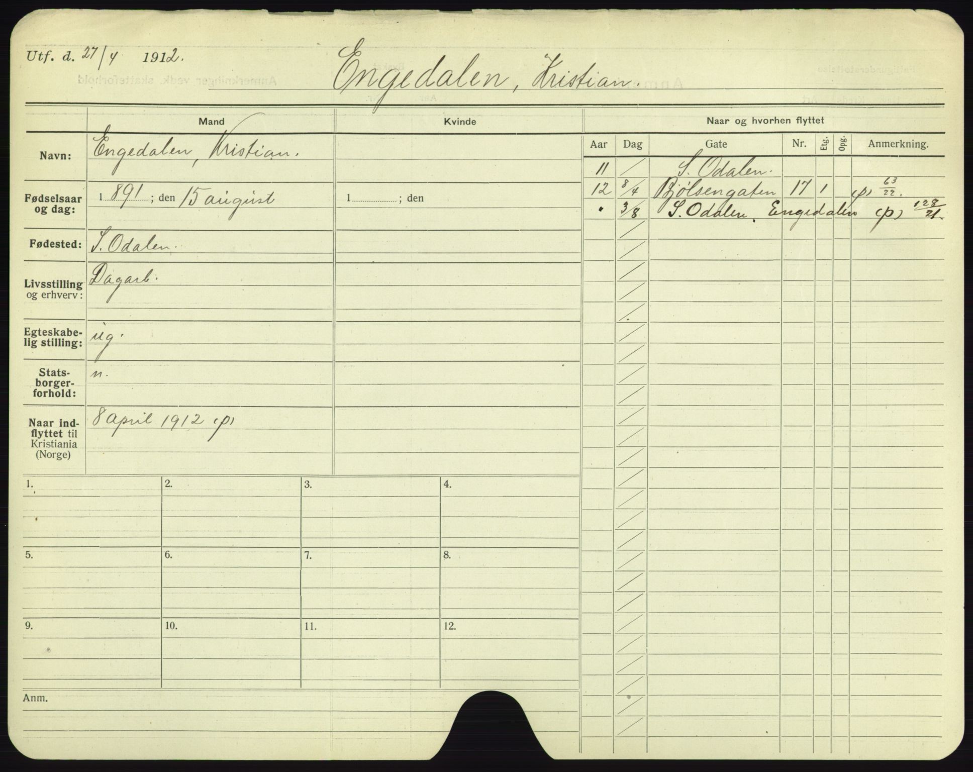 Oslo folkeregister, Registerkort, AV/SAO-A-11715/F/Fa/Fac/L0002: Menn, 1906-1914, p. 978a